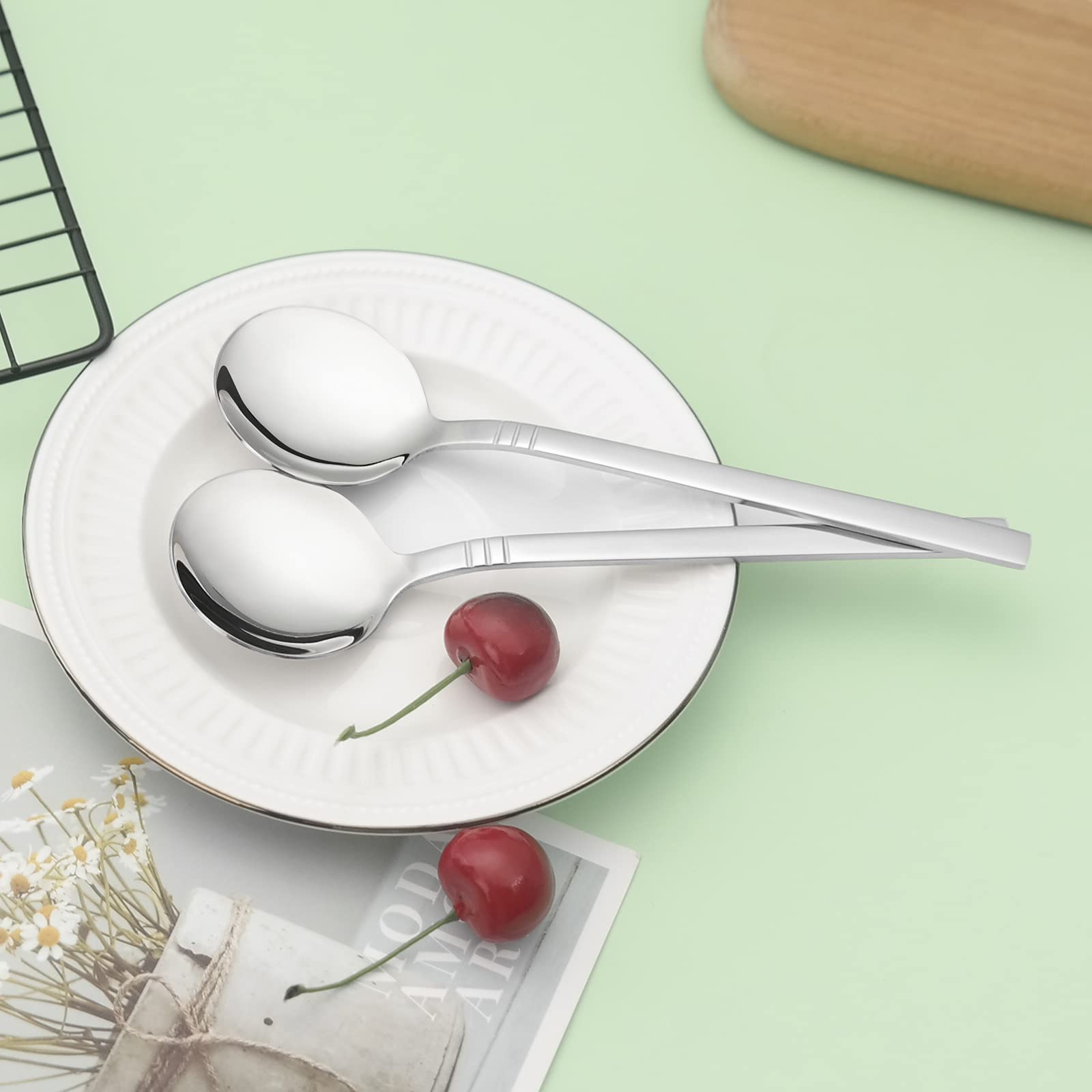 Lesbin Stainless Steel Soup Spoons, 12-Piece Round Bouillon Spoon