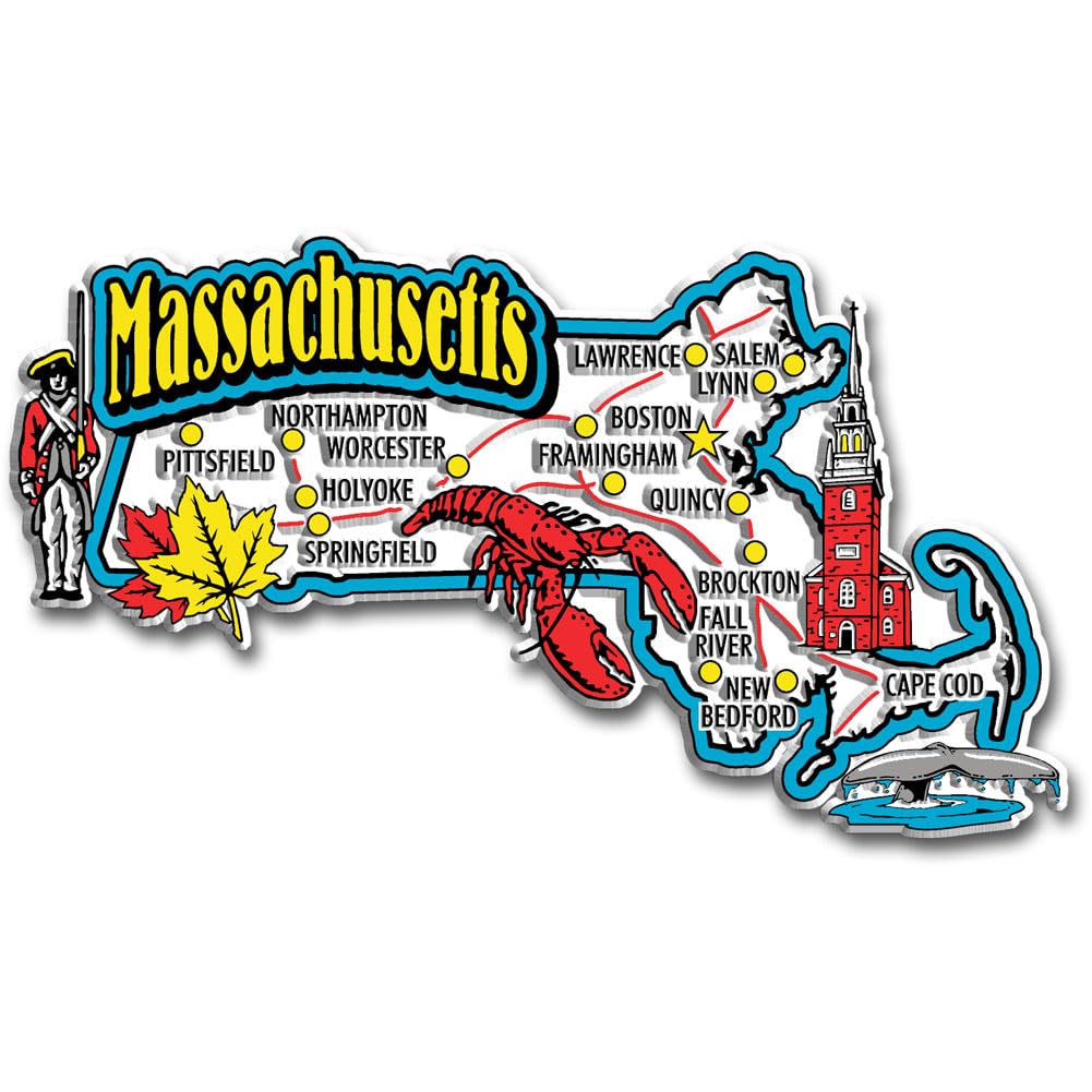Massachusetts Jumbo State Magnet by Classic Magnets, 4.8 x 2.8, Collectible Souvenirs Made in The USA