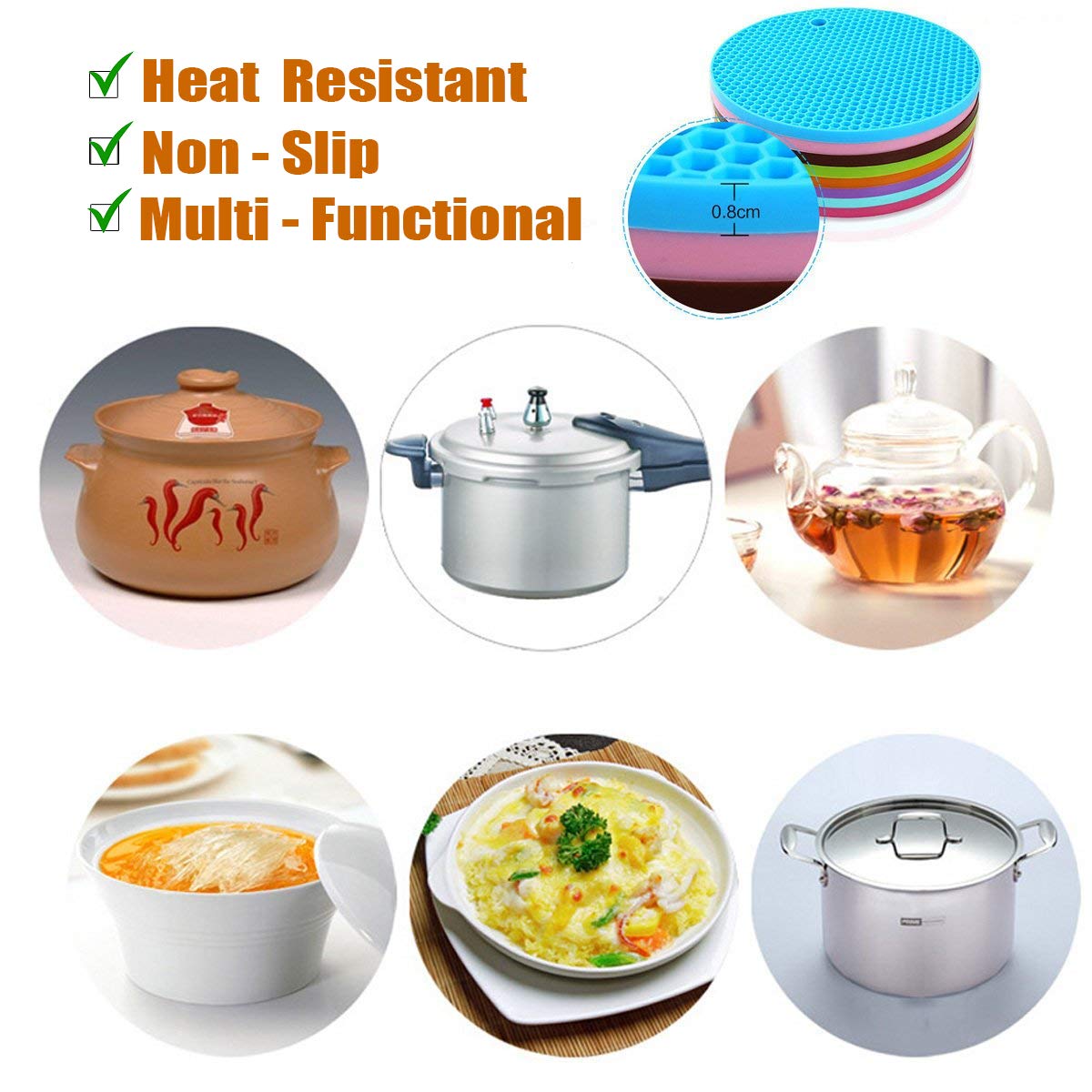 5 Pcs Extra Thick Silicone Trivets Pot Holder And Oven Mitts,Trivets For Hot Dish,Nonslip Insulation Honeycomb Rubber Hot Pads F