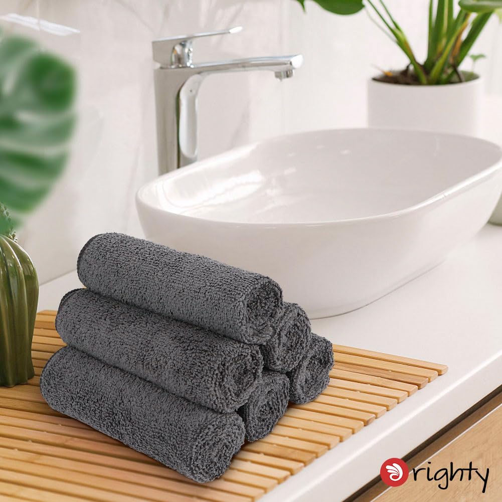 Orighty 6-Pack Grey Hand Towels - Quick Drying & Absorbent Microfiber Gym Towels 16X28 Inches - Lightweight & Thin Grey Yoga Tow