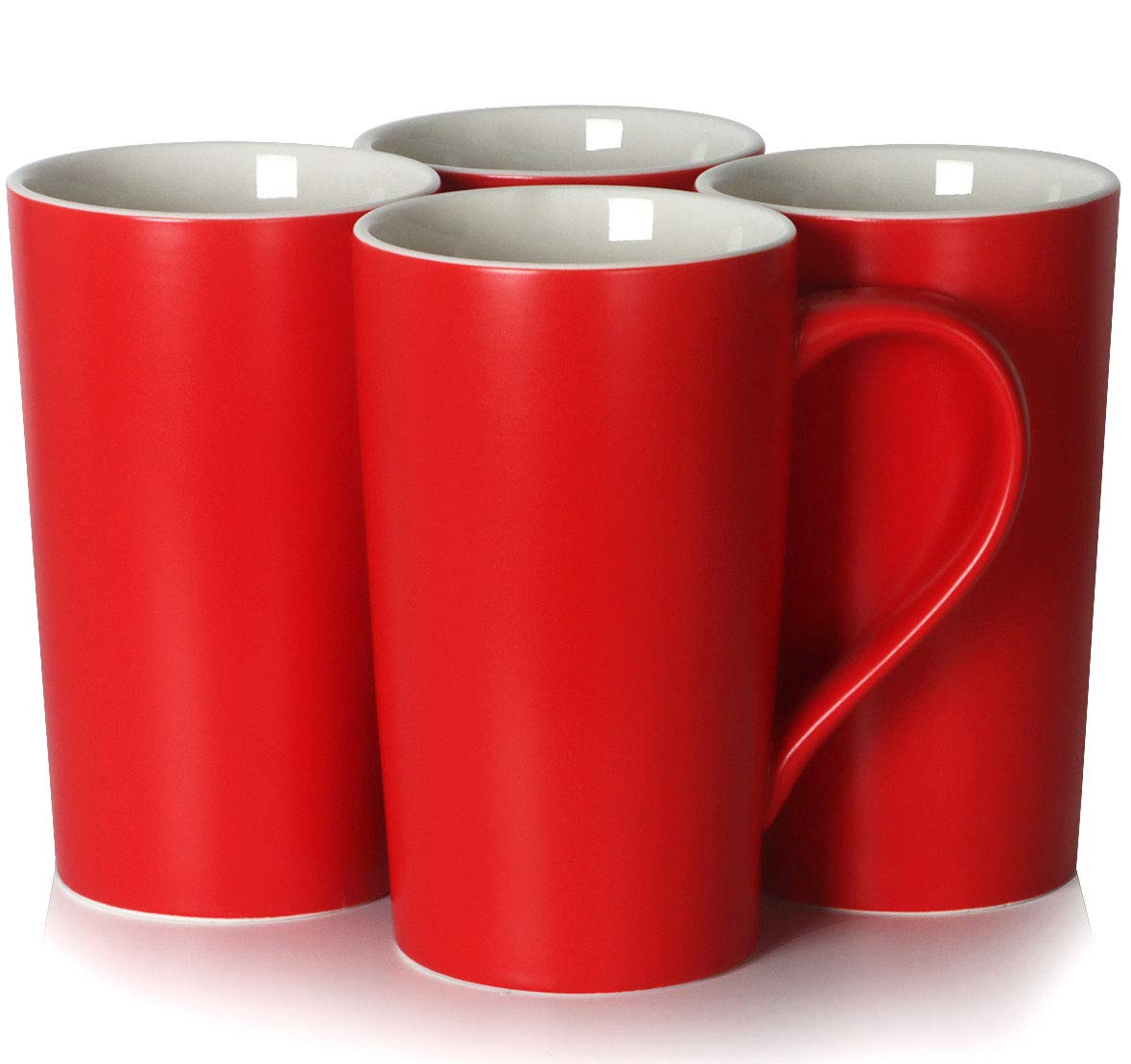 Smilatte 20 Oz Large Coffee Mugs, M007 Plain Blank Tall Ceramic Cup With Handle For Dad Men, Set Of 4, Red