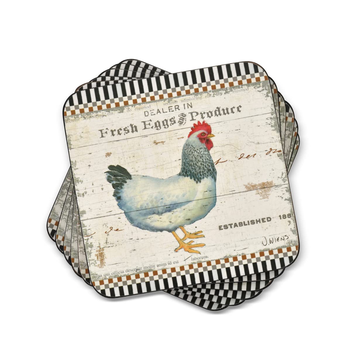 Pimpernel On The Farm Collection Coasters  Set Of 6  Cork Backed Board  Heat And Stain Resistant  Drinks Coaster For Tabletop Pr