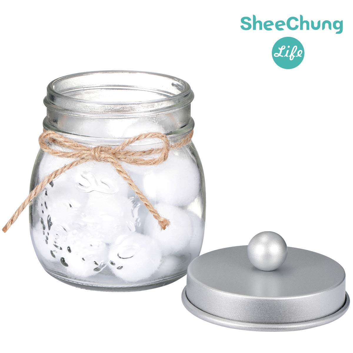 Apothecary Jars Set,Mason Jar Decor Bathroom Vanity Storage Organizer Canister,Premium Quality Glass Qtip Holder Dispenser For Q