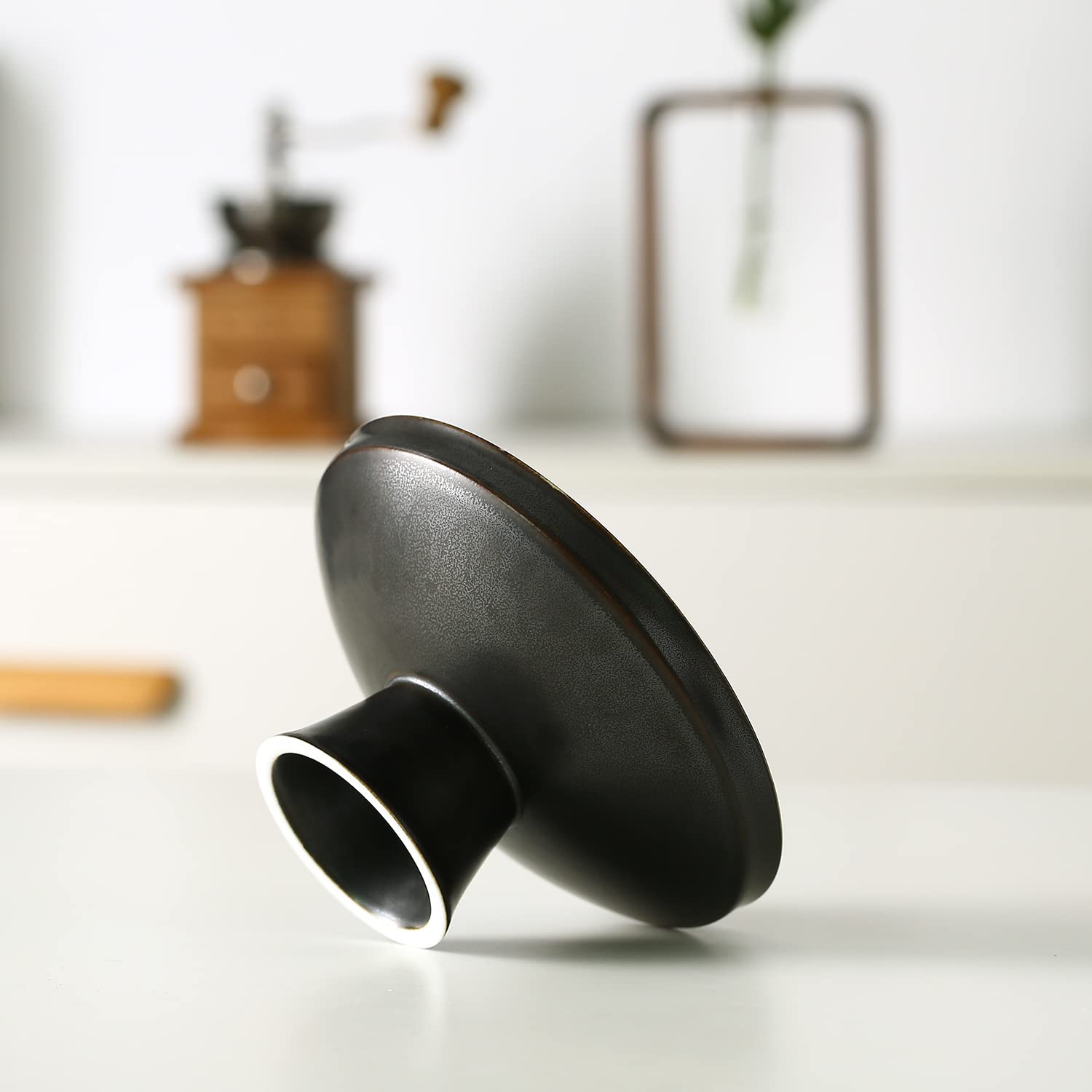 Porcelain Footed Bowl,Small Cute Snack Bowl For Ice Cream Dessert, Miso Soup, Side Dishes, Condiment (Black-Big)
