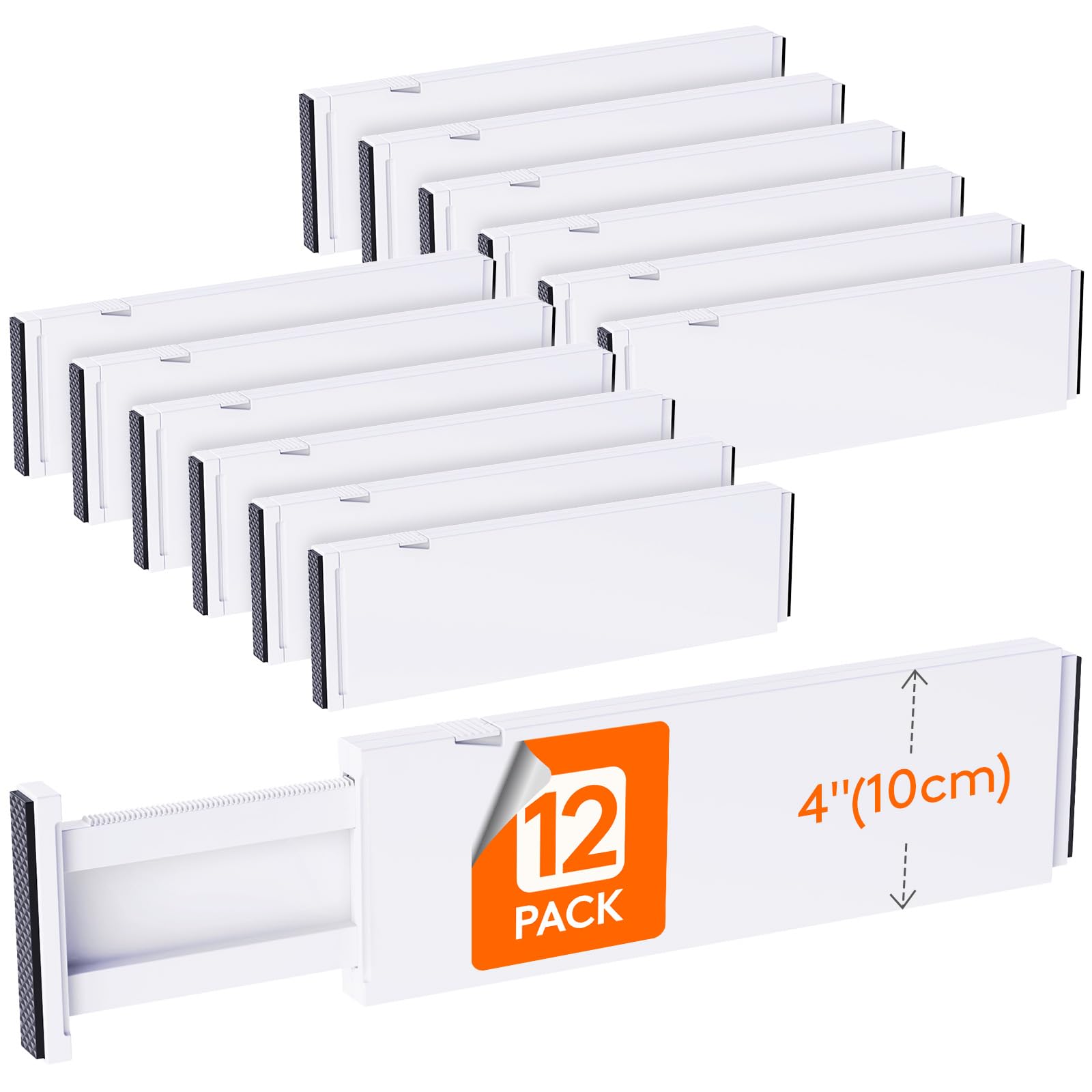 Lifewit 12 Pack Drawer Dividers Plastic 4'' High, 13.5-22'' Adjustable Drawer Organizers for Clothes, Expandable Dresser Separat