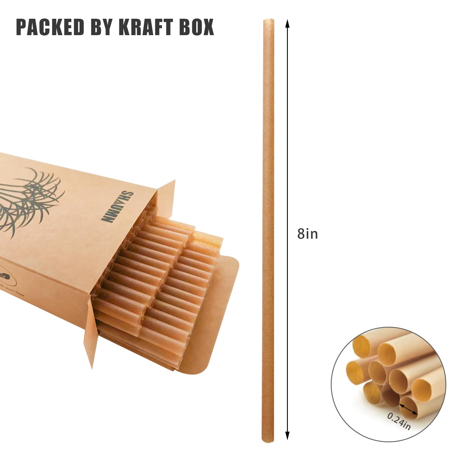 Shaumn 200Pcs Sugarcane Straws Biodegradable 8 Inch Compostable Straws Eco-Friendly Disposable Drinking Straws Plastic Free Stur