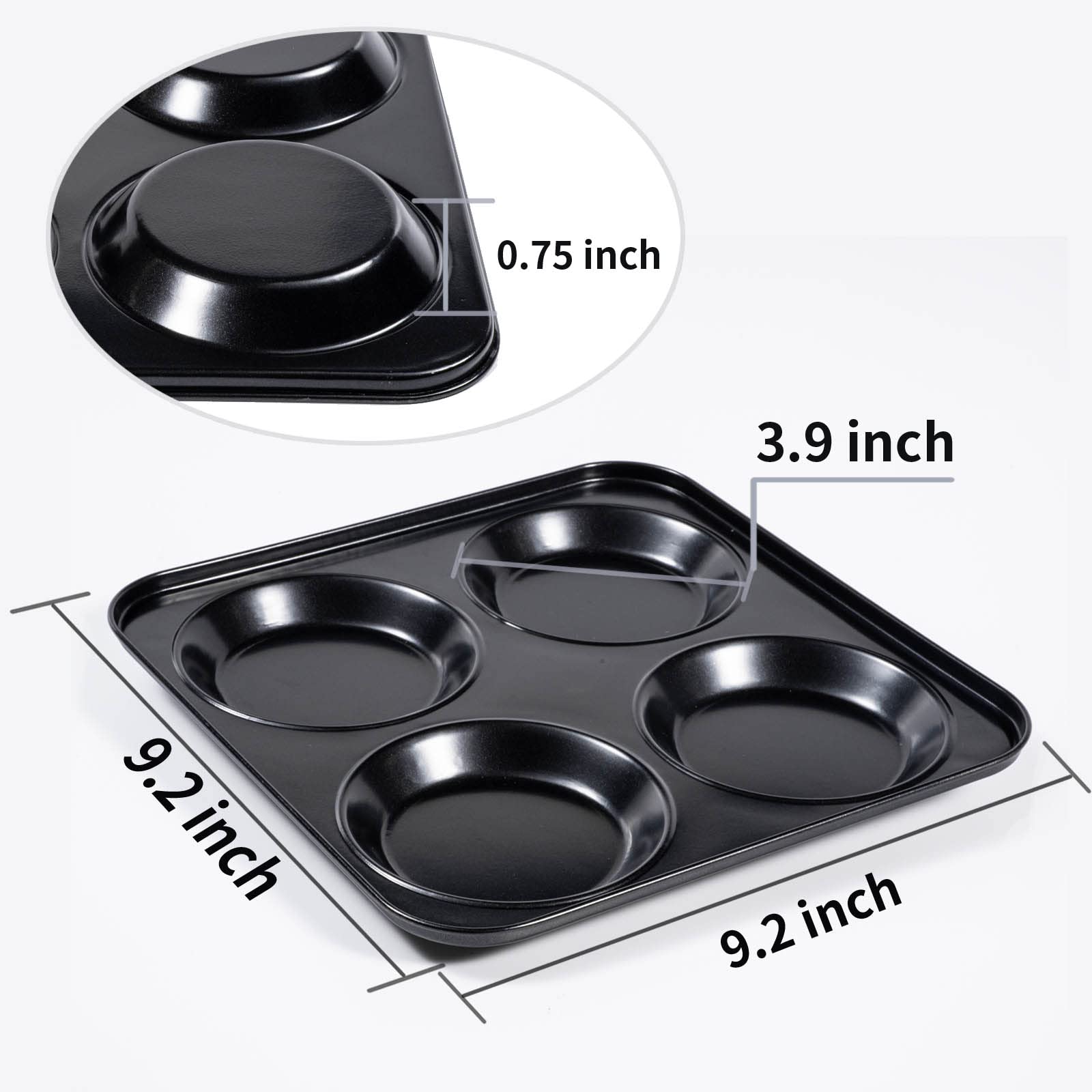 Yorkshire Pudding Pan, 4 Inch Muffin Top Pans 2 Pack Nonstick Hamburger Whoopie Pie Pan Egg Sandwich Molds Small Round Bread Rol