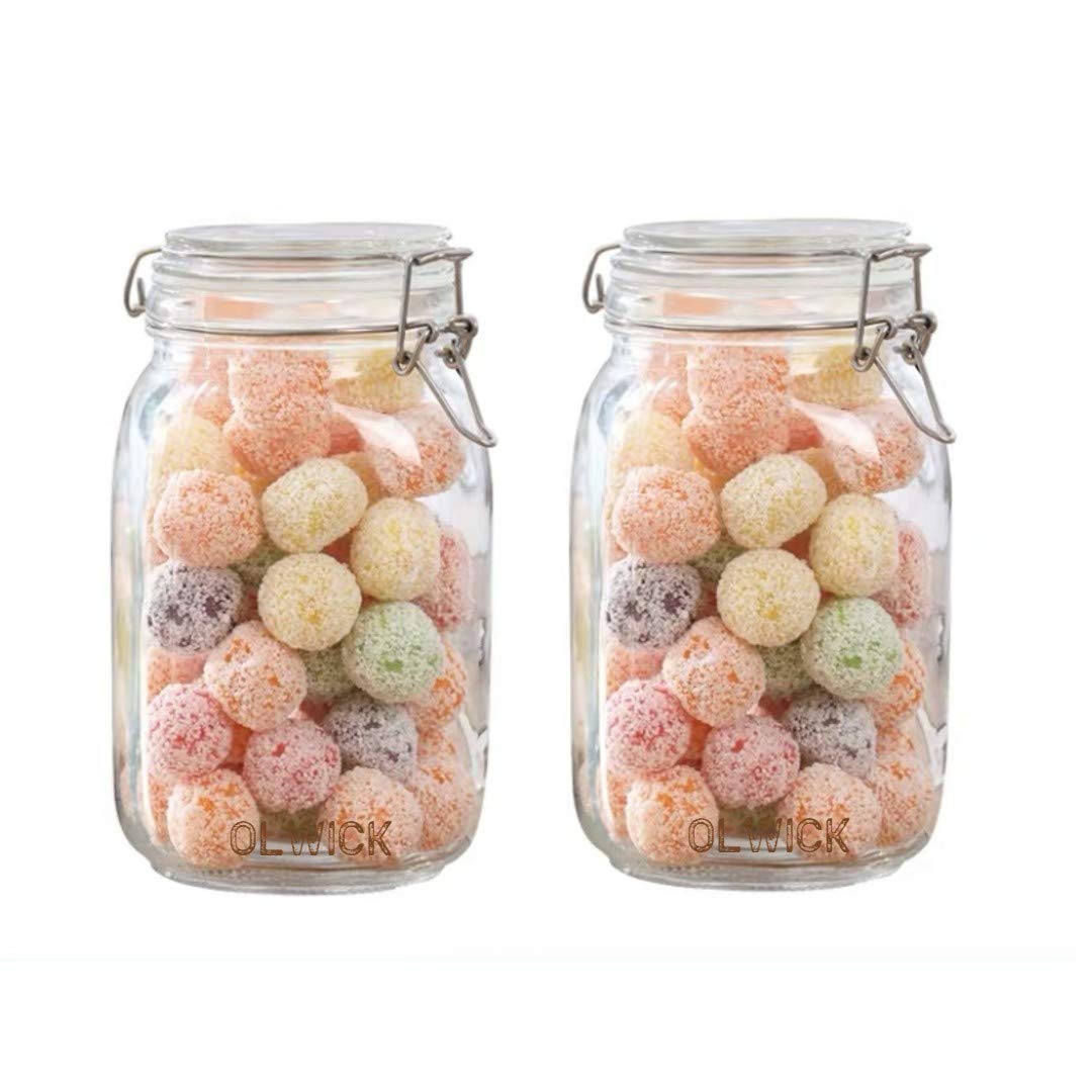 Olwick 2Pcs Airtight Food Storage Glass Jar With Lids For Kitchen Canning Cereal,Pasta,Sugar,Beans,Spice (Square) (1500Ml)