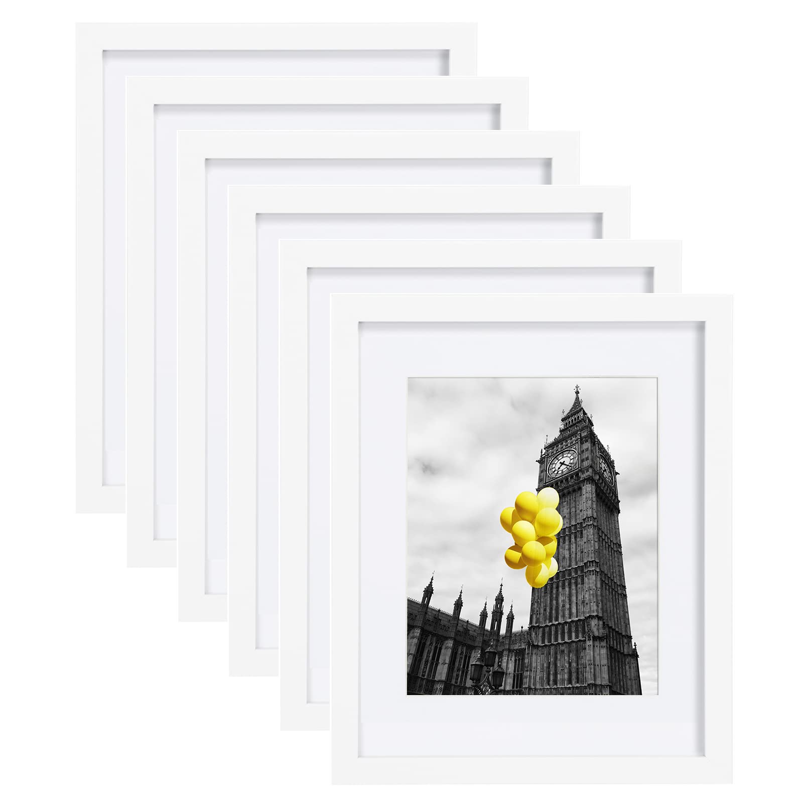 BSRHOME 11x14 Picture Frame Set of 6 with Plexiglass, Display Pictures 8x10 with Mat or 11x14 Without Mat for Tabletop Display a