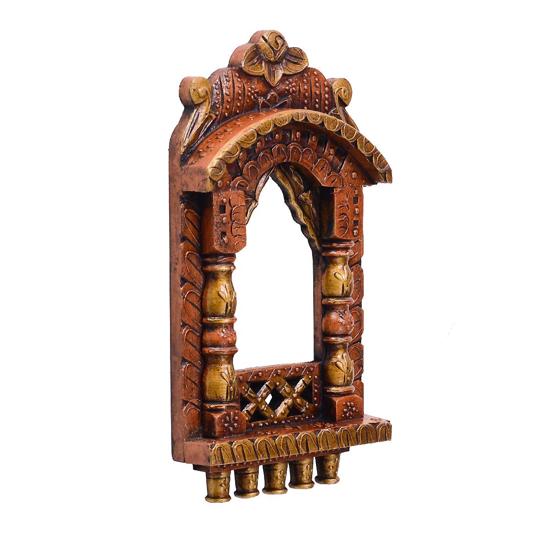 Craft Tree Wooden Handpainted Copper Finish Jharokha | Traditional Jaipuri Style Wall Hanging Jharokha Showpiece | Decorative Ho