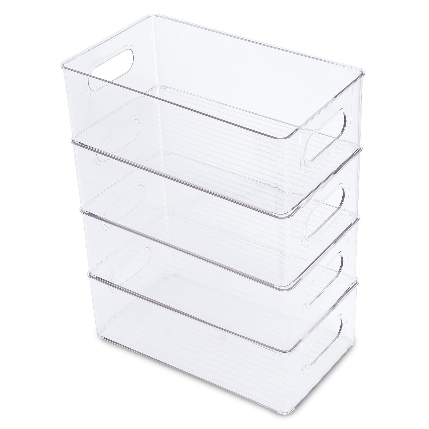 Snazzy Set Of 4 Refrigerator Organizer Bins Stackable Plastic Clear Food Storage Bin With Handles For Pantry, Freezer, Fridge, C
