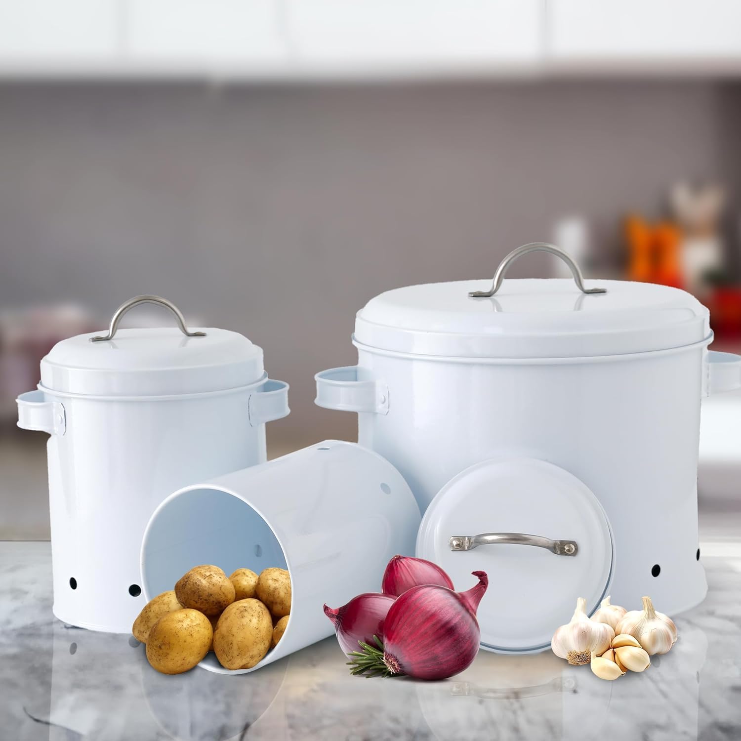 The Better Home Metal Potato, Onion, Garlic Storage Container|Vegtable Basket Jar Set For Kitchen | Kitchen Organizer Items & St