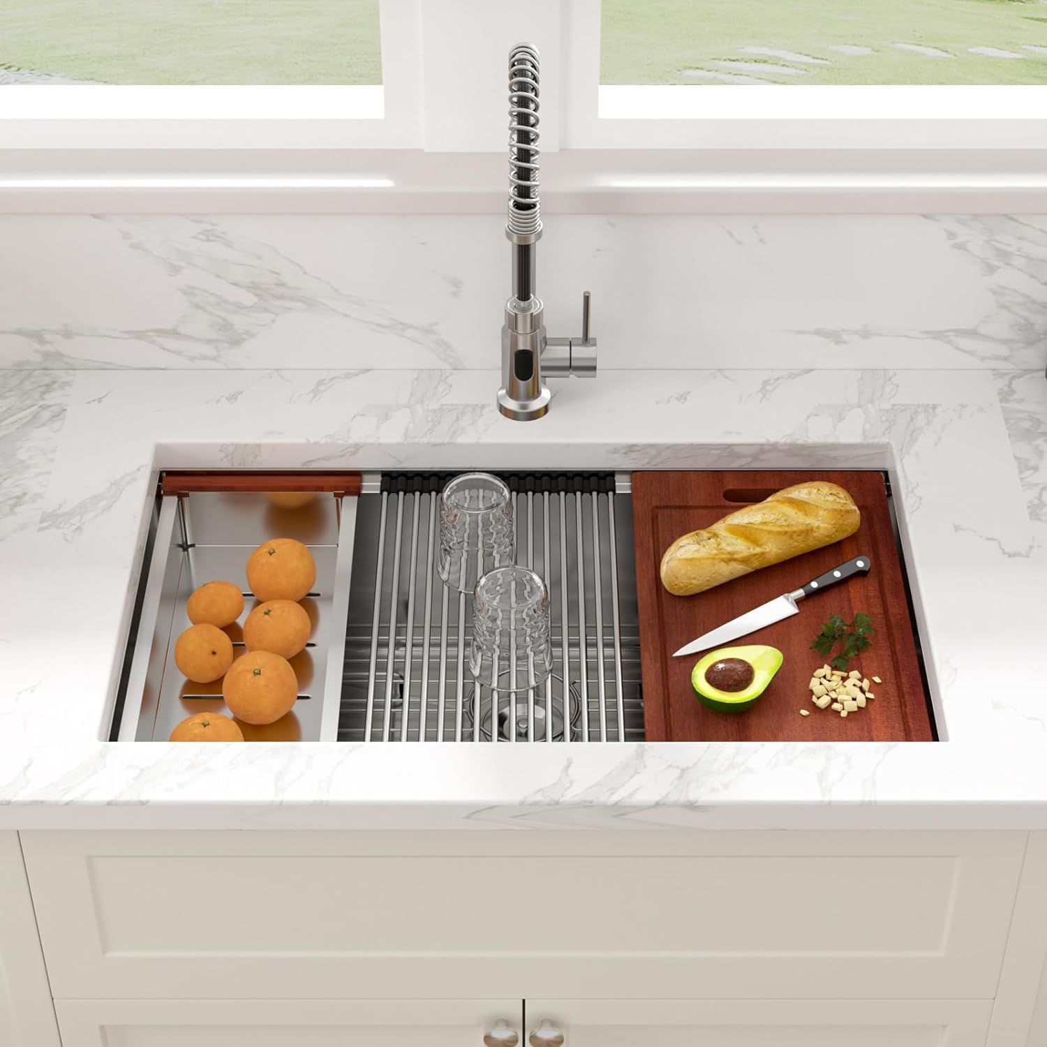 32 Kitchen Sink Undermount Stainless Steel - Sarlai 32 x 19 Inch Kitchen Sink Ledge Workstation Deep Single Bowl 16 Gauge Stainless Steel Under Counter Kitchen Sink Basin