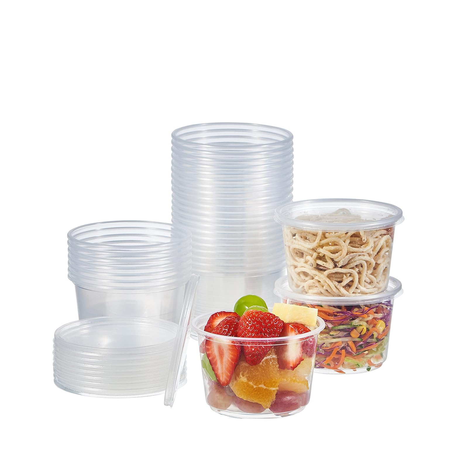 Jaluxing [150 Set  16 oz. Plastic Deli Disposable Food Storage Containers With Airtight Lids