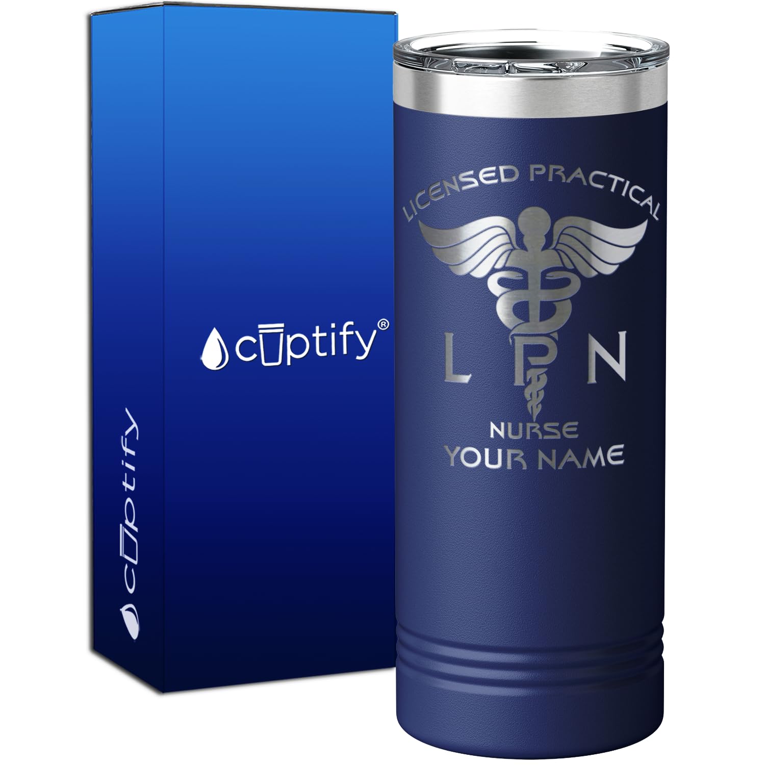 Personalized Lpn Licensed Practical Nurse Gift On Navy Blue 22 Oz Stainless Steel Skinny Tumbler Custom Engraved Gifts For Men A