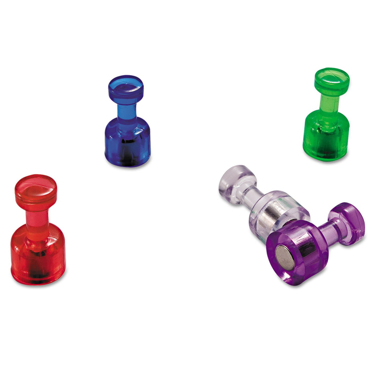 Officemate 92515 Push Pin Magnets Assorted Translucent 3/4-Inch X 3/8-Inch 10 Per Pack