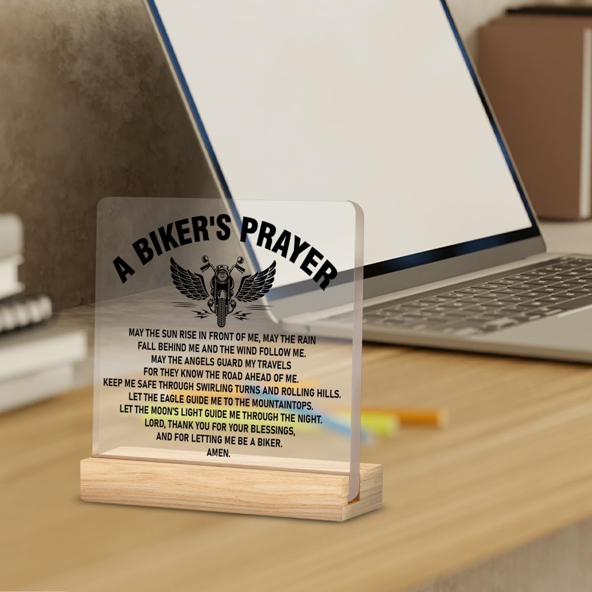 Biker Gifts, Gifts for Bike Lover Motorcycle Rider, Bikers Prayer Clear Desk Decorative Sign Home Acrylic Decor