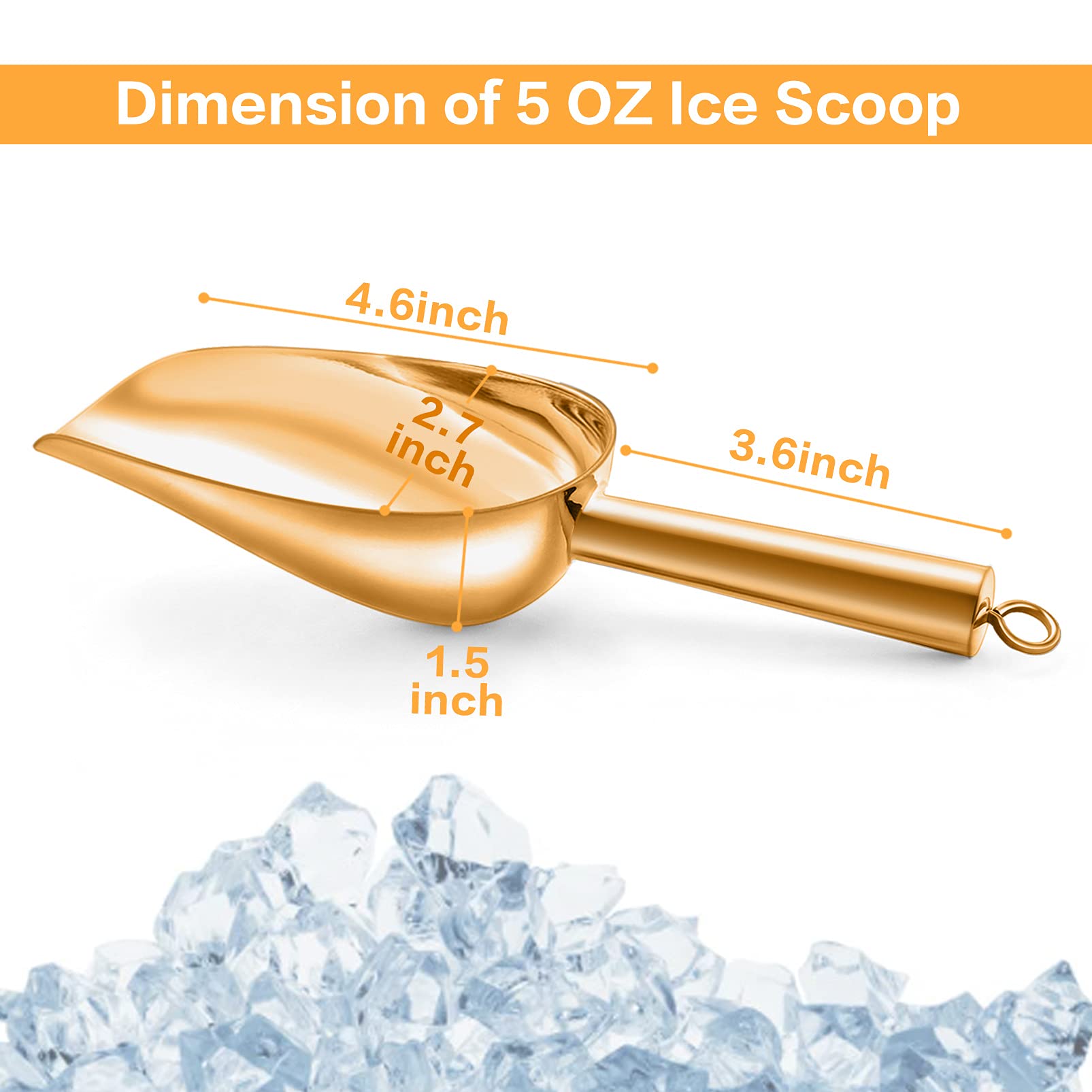 Teamfar Ice Scoops, 5Oz Stainless Steel Canister Small Ice Candy Scoop For Kitchen Dispenser Buffet Jars, Healthy & Sturdy, Mult