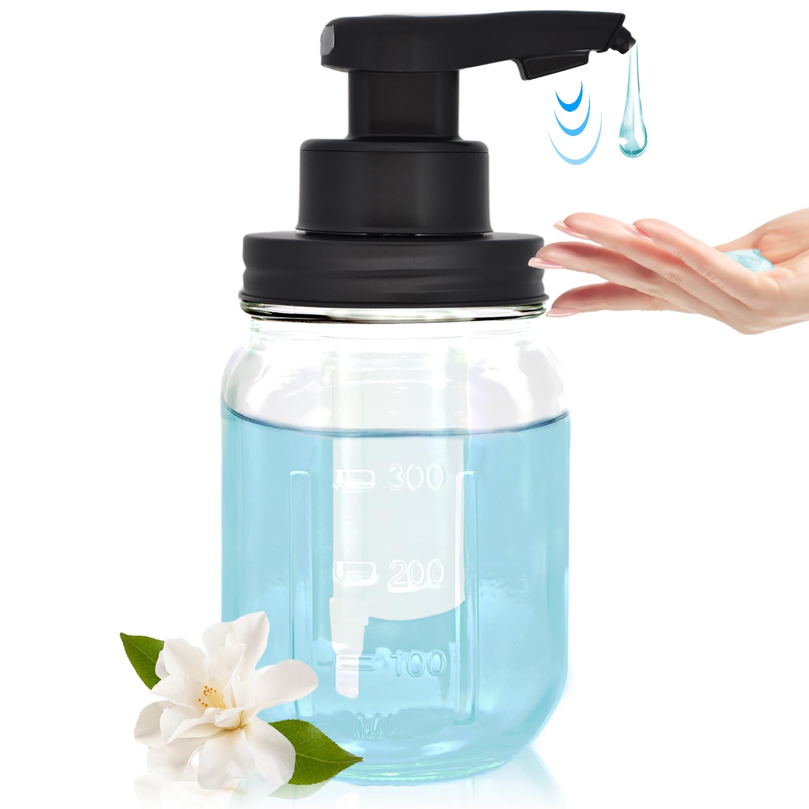 12 Oz Automatic Touchless Glass Soap Dispenser, Rechargeable Hands Free Liquid Mason Jar Soap Dispenser With Electric Sensor Pum