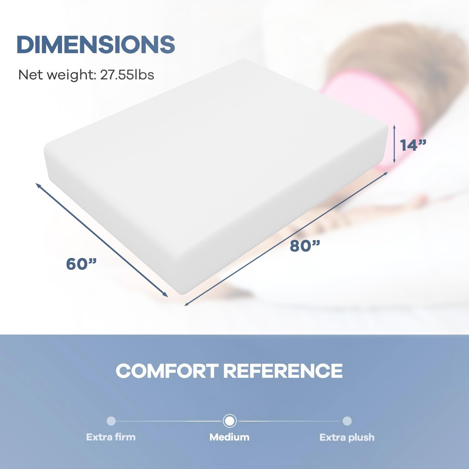 Nchanmar 14 Inch Queen Gel Memory Foam Mattress Pressure Relieving, Cooling Gel Foam, Certipur-Us Certified, Bed-In-A-Box, White