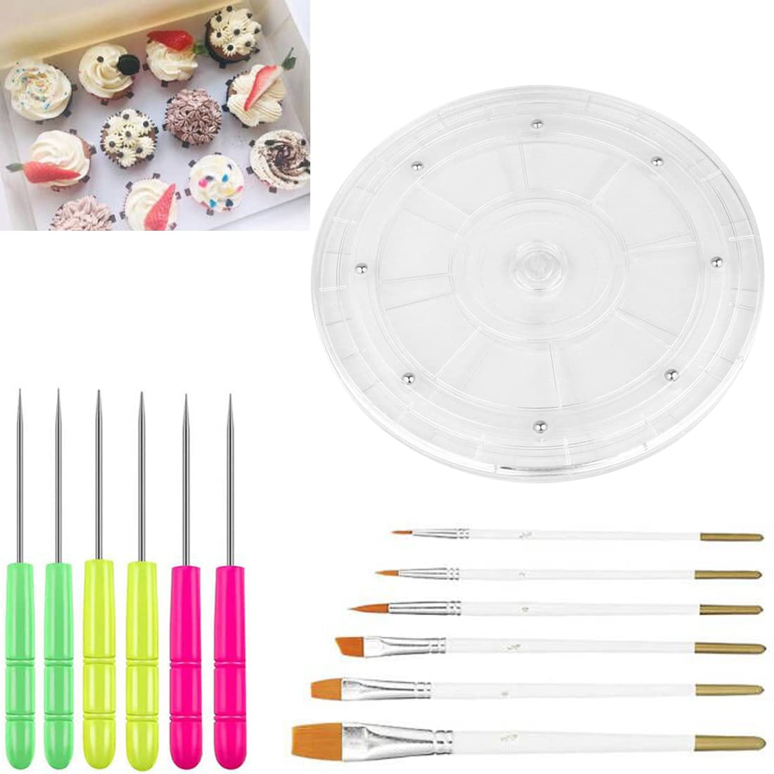 Cookie Decorating Kit Cookie Turntable Decorating Supplies Including 1 Acrylic Cookie Turntable, 6 Cookie Fondant Brushes 6 Cook