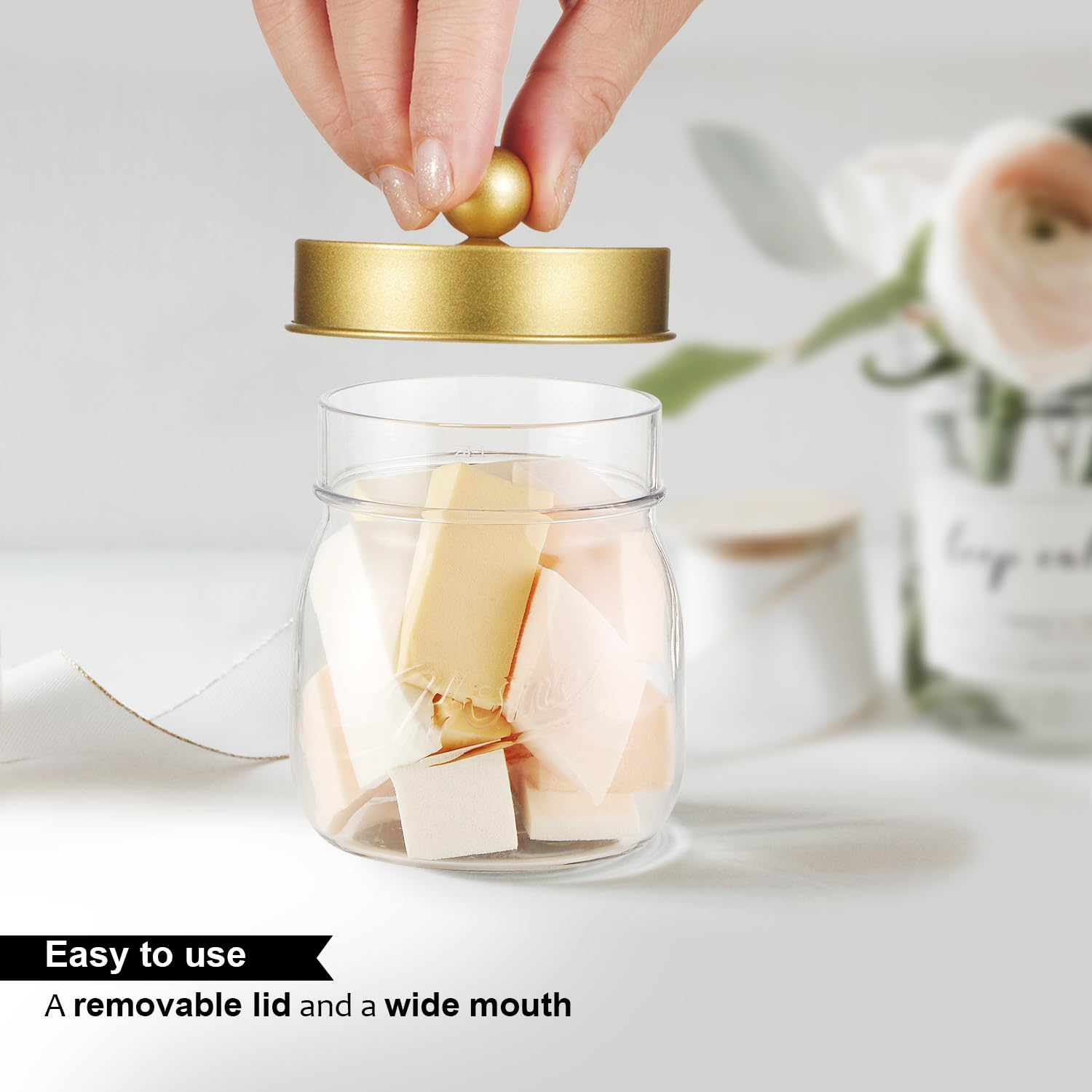 6 Pack Qtip Holder Bathroom Set, Sheechung Plastic Mason Jar Apothecary Jar Set For Bathroom Vanity Storage Organizer, Farmhouse