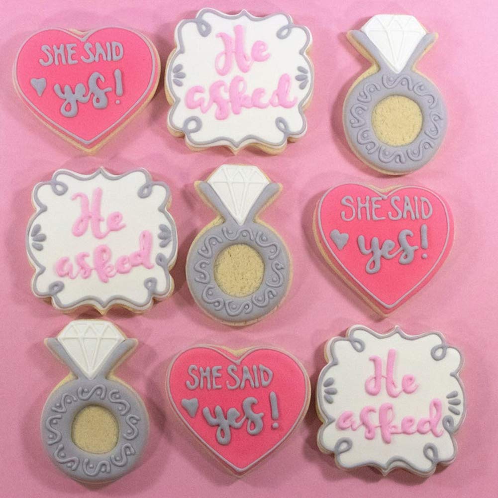 Wedding Cookie Cutter Set-7 Piece-3 Inches-Heart, Diamond Ring, Wedding Cake,Wedding Dress, Rectangle, Square And Oval Plaque Co