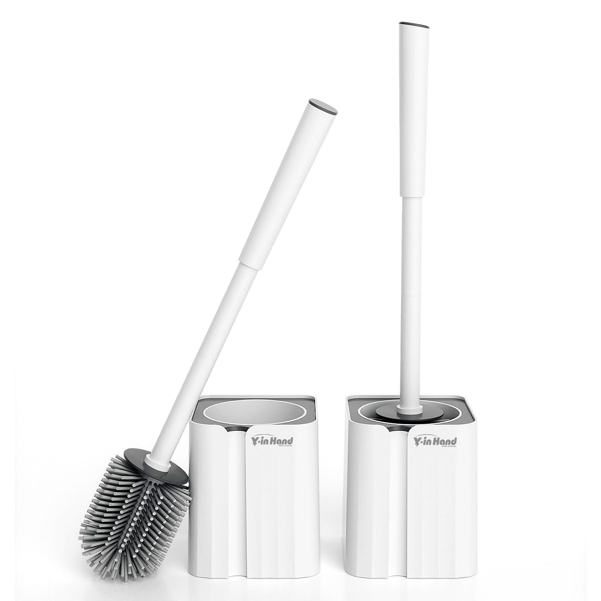 Y-In Hand 2 Pack Silicone Toilet Brush, Soft Toilet Bowl Cleaner Brush Set For Deep Cleaning. Bathroom Accessories With Long Han