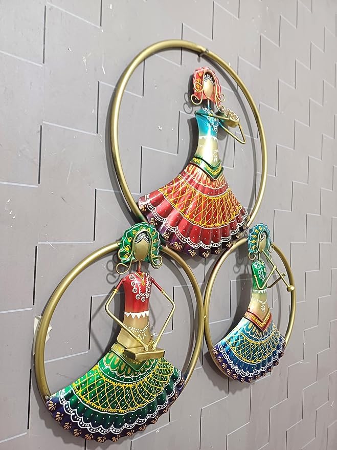 The Handicraft Store Female Musicians Rajasthani Handicraft Metal Wall Art Size- 66 X 68 CM