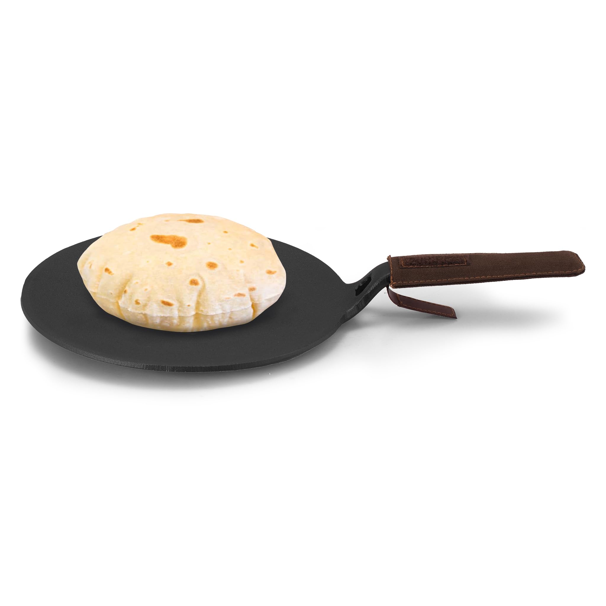Agaro Royal Pre Seasoned Cast Iron Tawa, 26 Cm Diameter, No Chemical Coating, Long Rigid Handle, Fast Heating, Heavy Weight, Gas