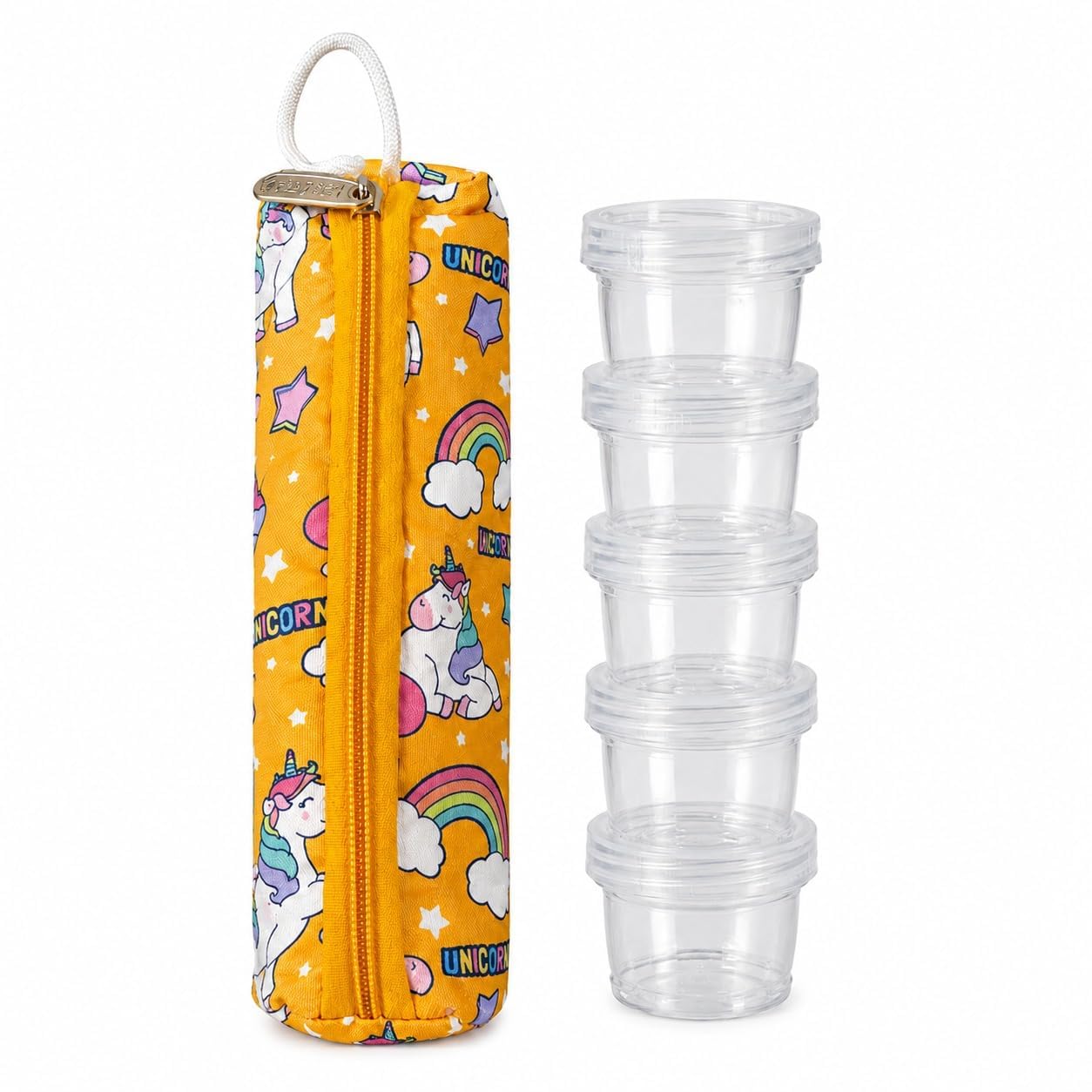 Siopaworld 5In1 Travel Spice Jar Set With Printed Storage Pouch | Stackable Plastic Containers For Salt, Pepper, Masala & Herb