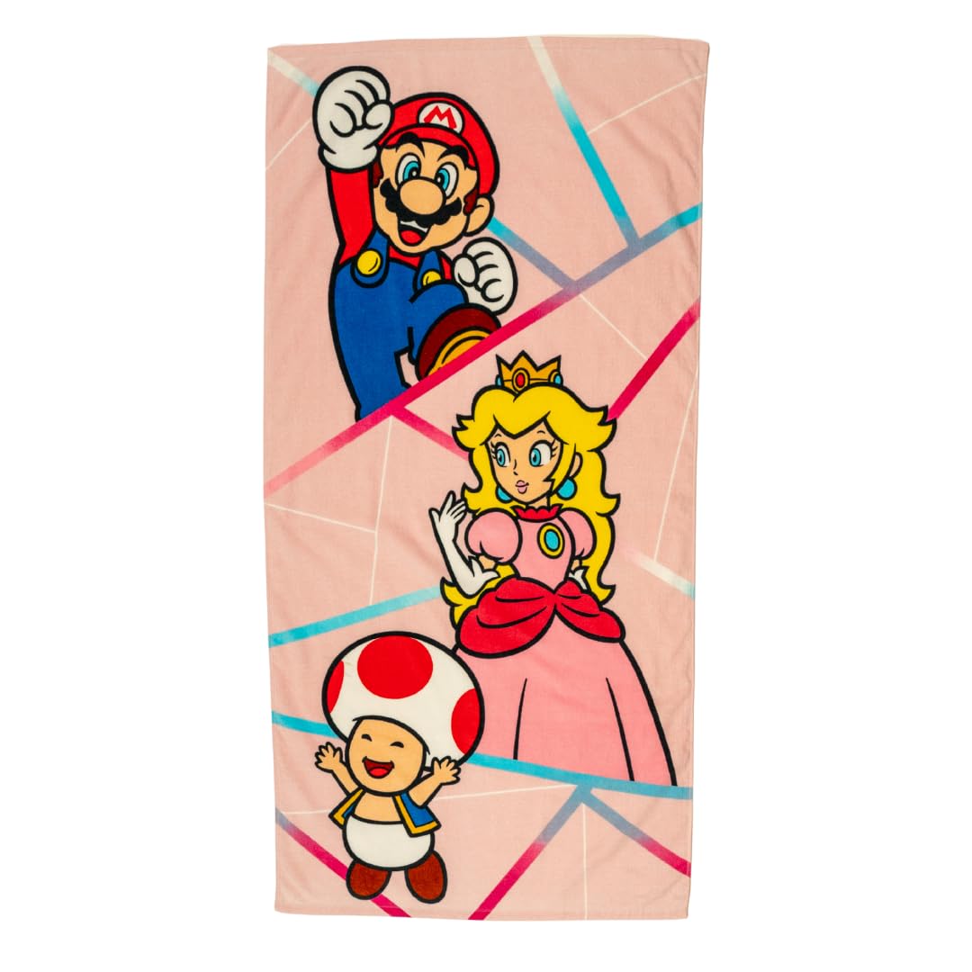 Franco Super Mario Girl Princess Peach Kids Super Soft Cotton Bath/Pool/Beach Towel, 58 In X 28 In, (Officially Licensed Product