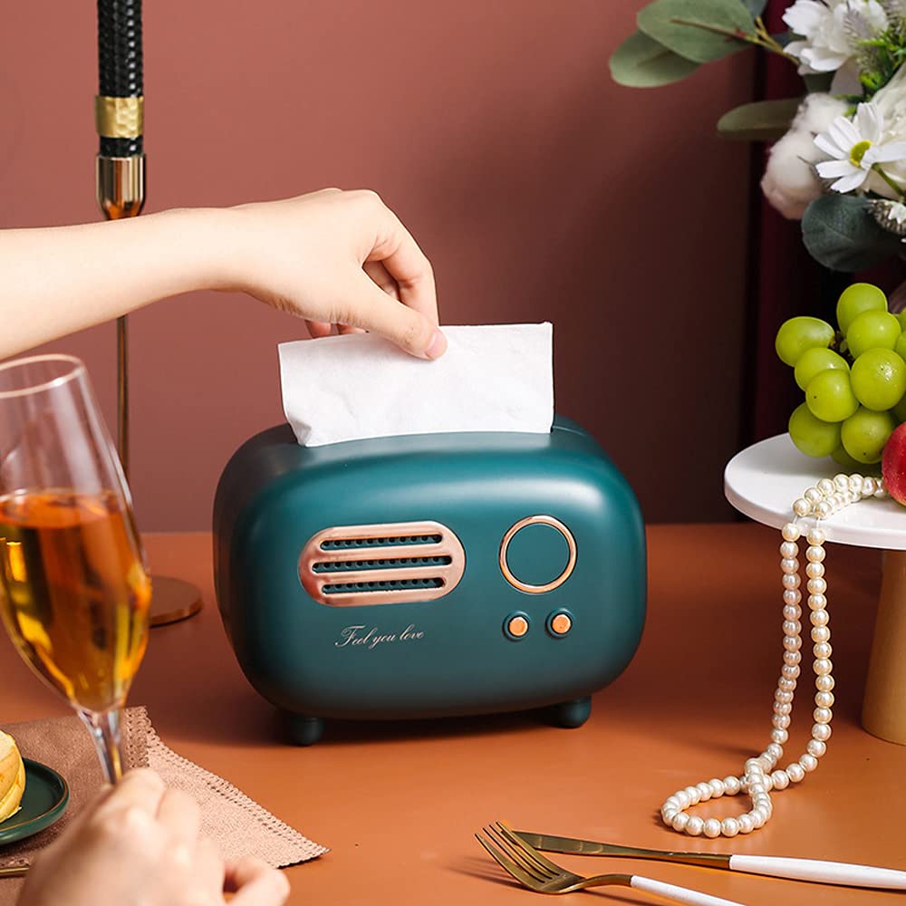 Retro Radio Model Tissue Box Cover Rectangular, Rectangular Retro Tissue Box Holder For Home Office (Green)