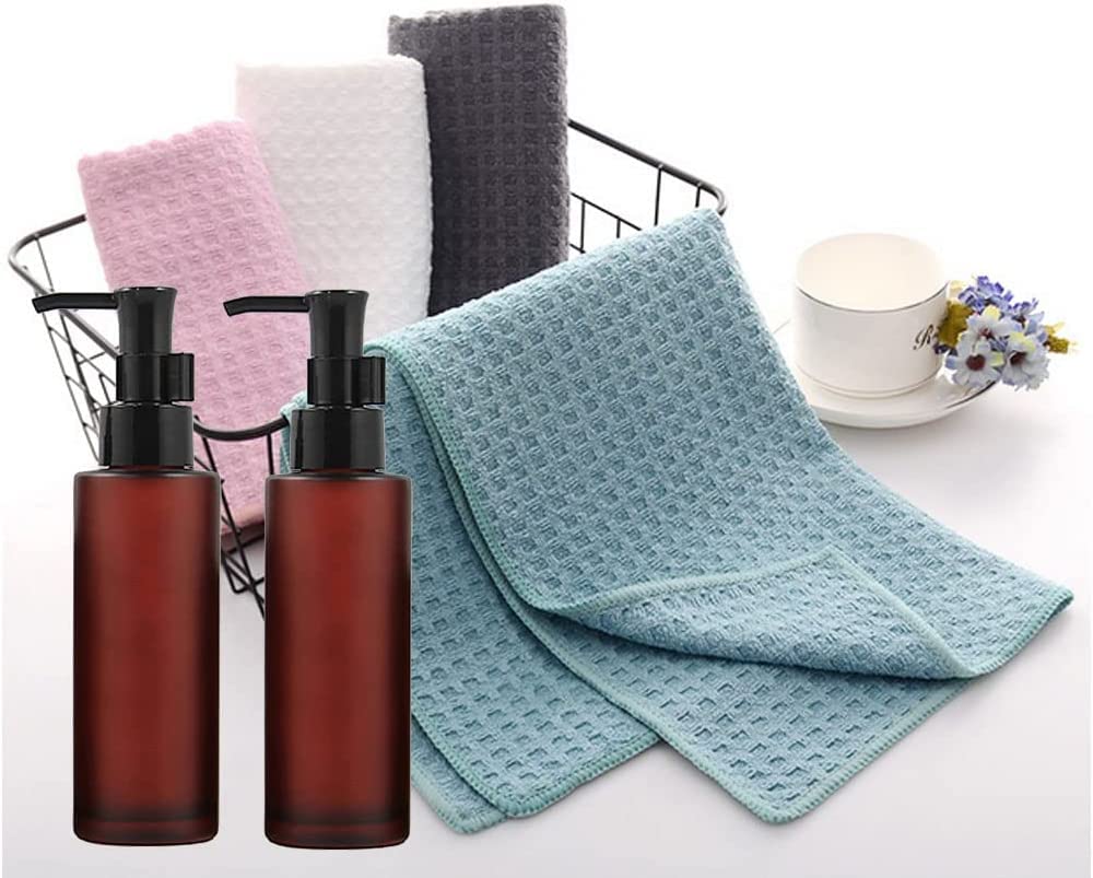 2Pcs 100Ml/3.4Oz Empty Refillable Amber Frosted Glass Lotion Pump Press Bottles Soap Dispensers Containers Jars With Black Pumps