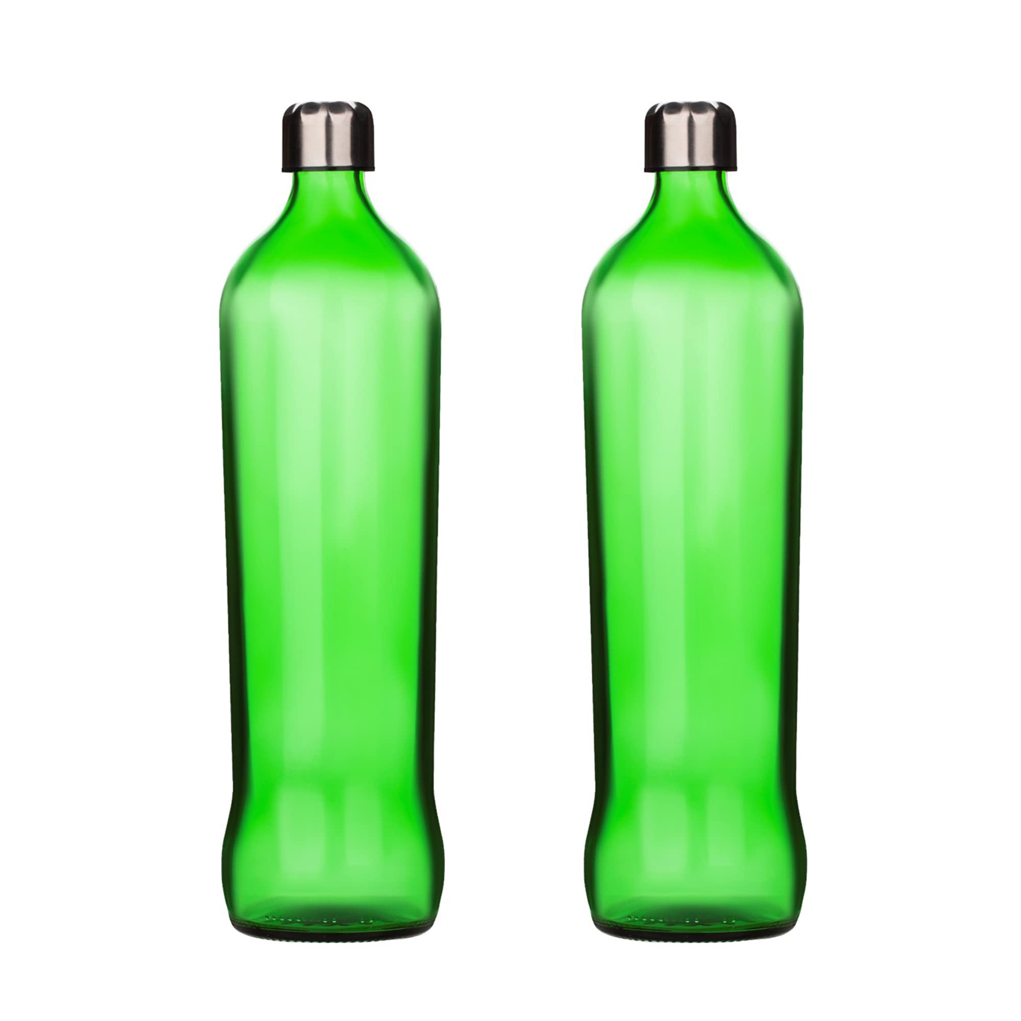 Sand Dune Set Of 2, 750 Ml Each Green Glass Water Bottle, With Leak-Proof Airtight Stainless-Steel Lid For Water, Smoothie, Juic