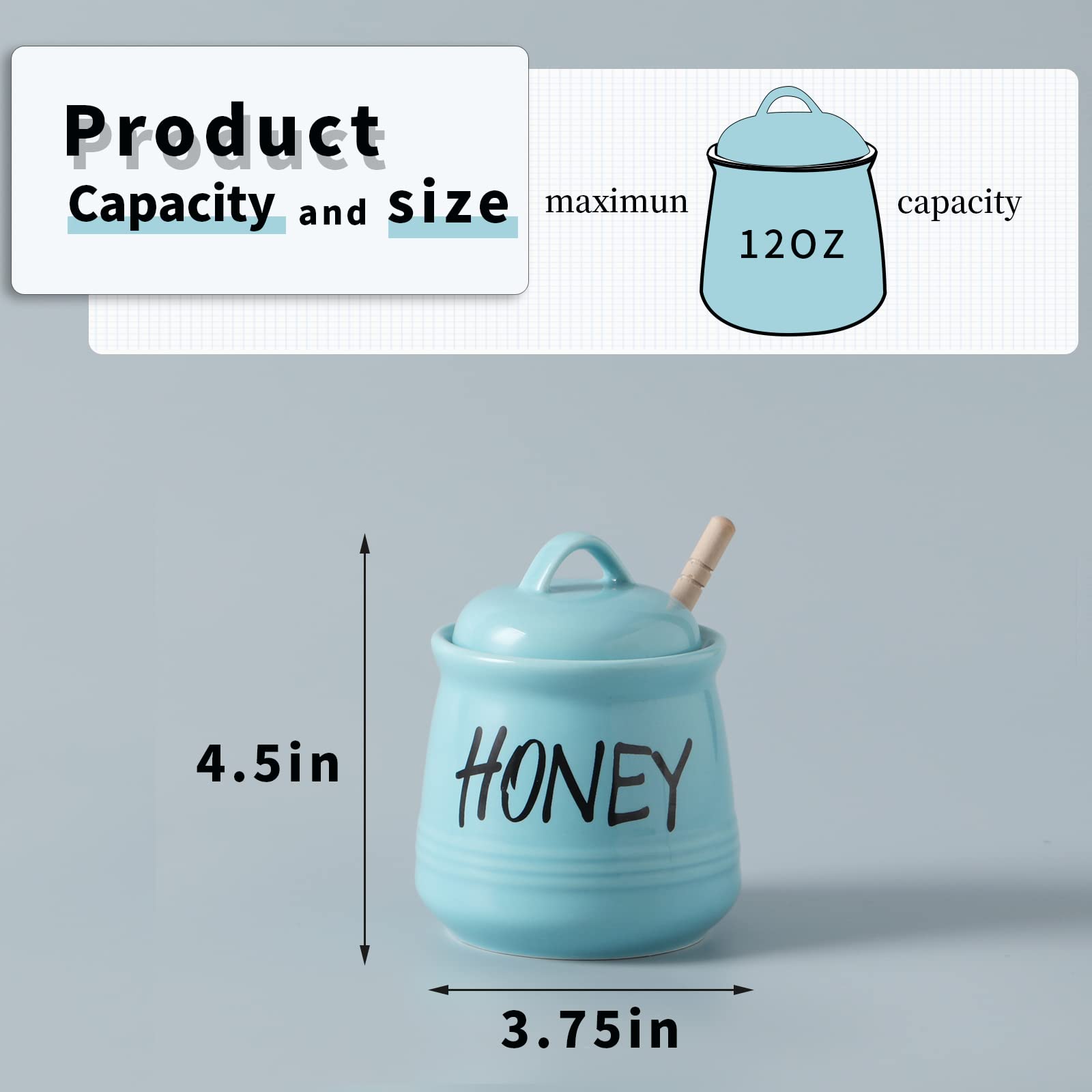 Haotop Porcelain Honey Jar With Lid And Honey Dipper 12Oz (Turquoise)