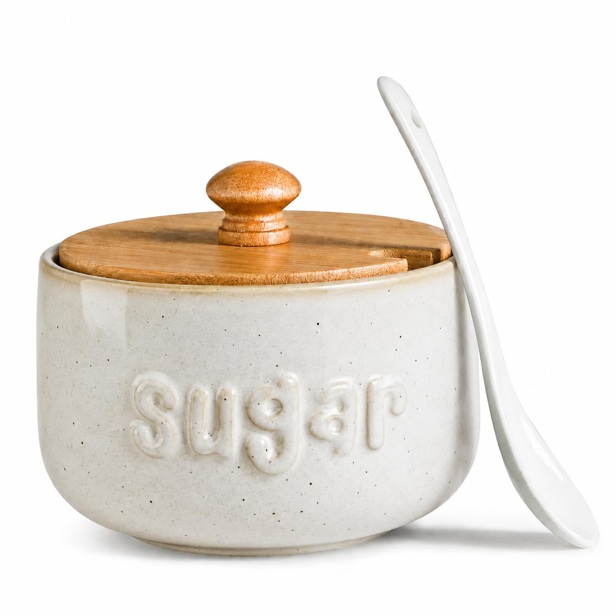 LYEOBOH Sugar Holder, Ceramic Sugar Jar, Sugar Bowl with Lid and Spoon