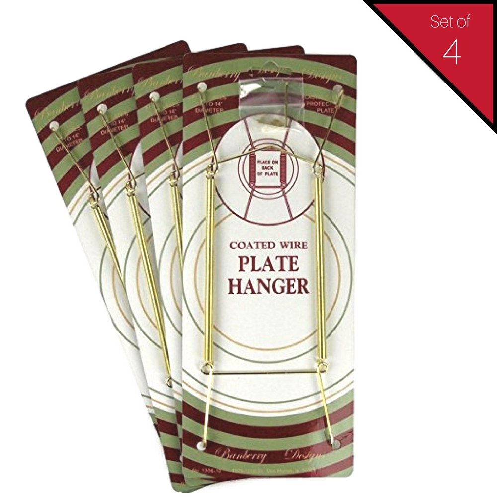 Brass Vinyl Coated Plate Hanger 10 To 14 Inch Pack Of 4 Hangers - Plate Hangers For The Wall