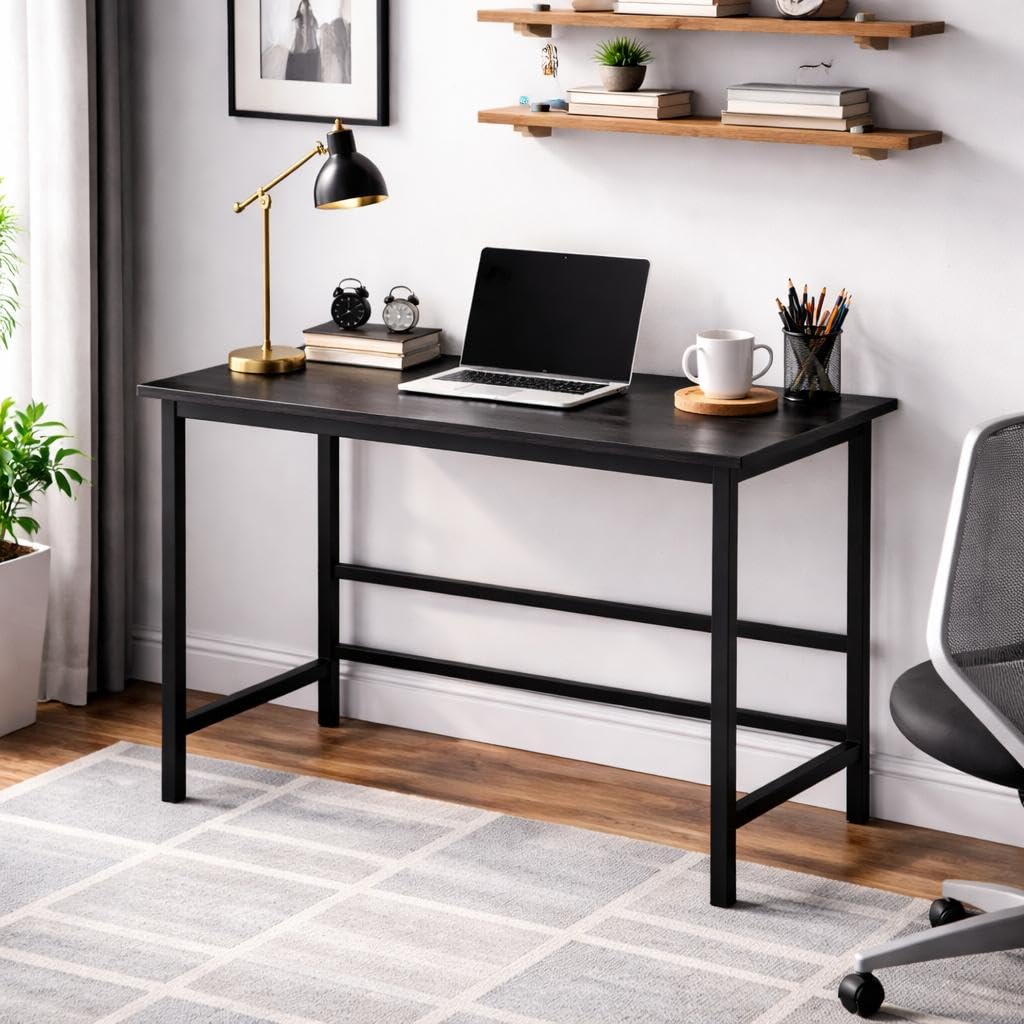 COREMET Portable Wood & Metal Computer Desk | Modern Writing Table | Stylish Multipurpose Study Table Best for Home, School, Off