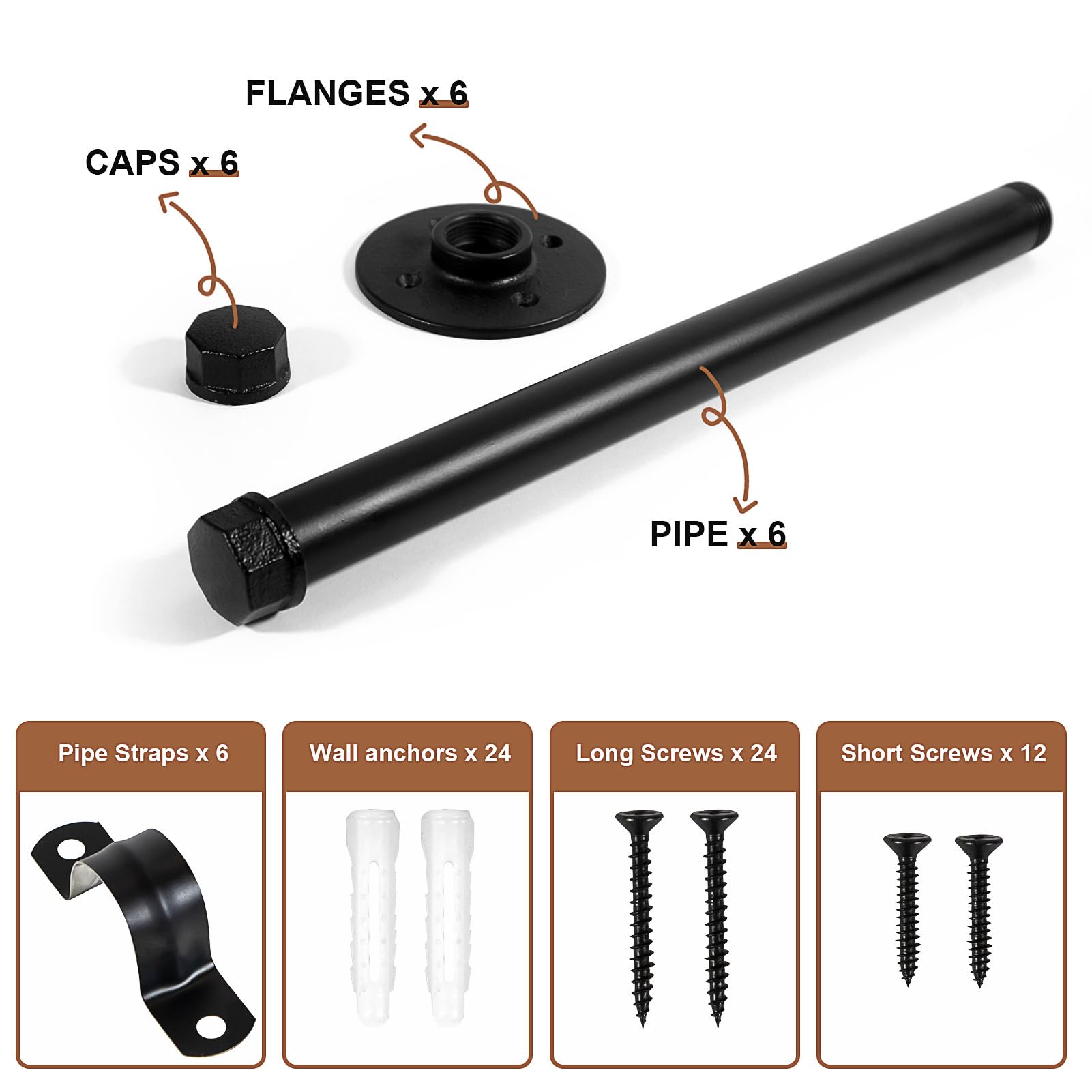 Pintuson 6 Pcs Industrial Pipe Clothes Bar 12 Inch - Wall Mount Clothing Rack - Face Out Wall Clothing Rods For Commercial Retai