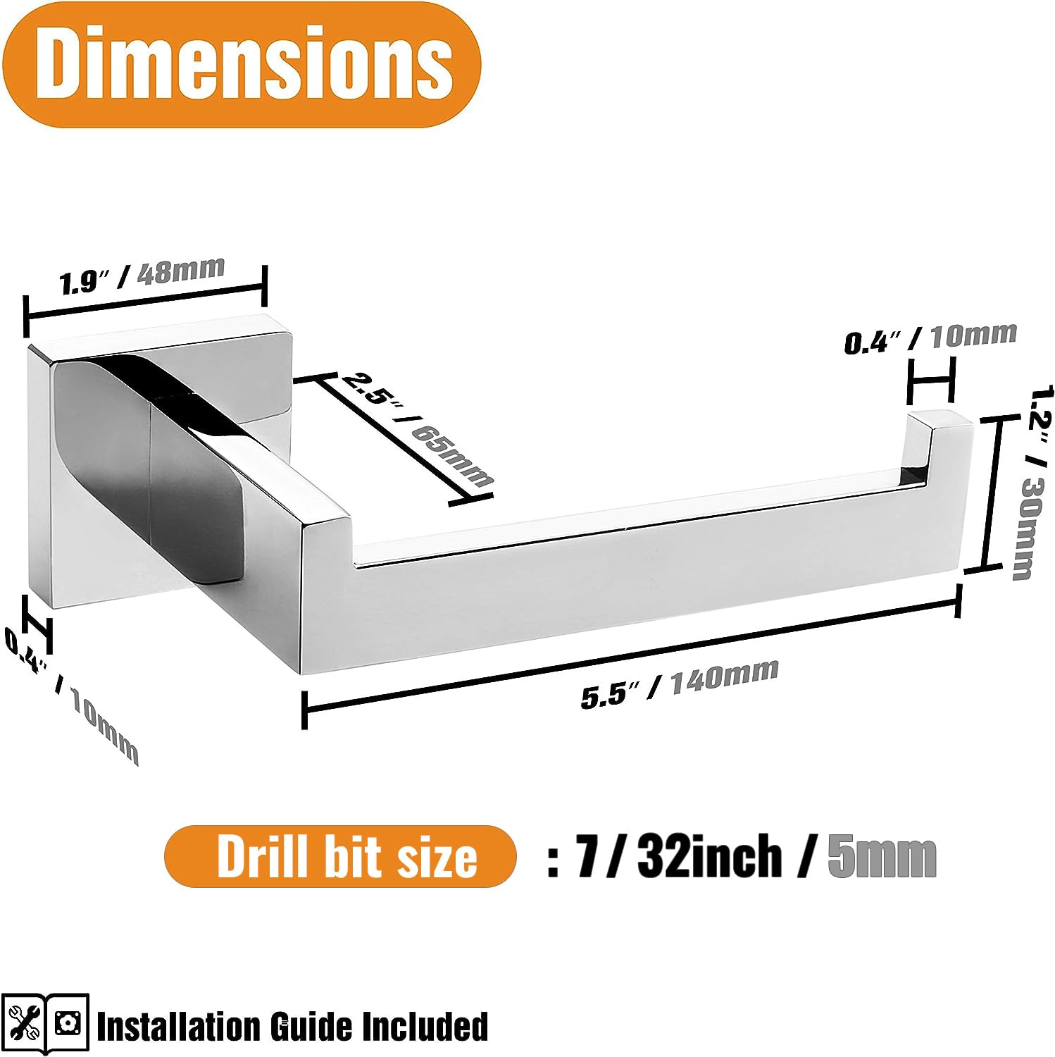 HITSLAM Chrome Toilet Paper Holder Wall Mount Square Silver 304 Stainless Steel Toilet Paper Roll Holder for Bathroom Rustproof