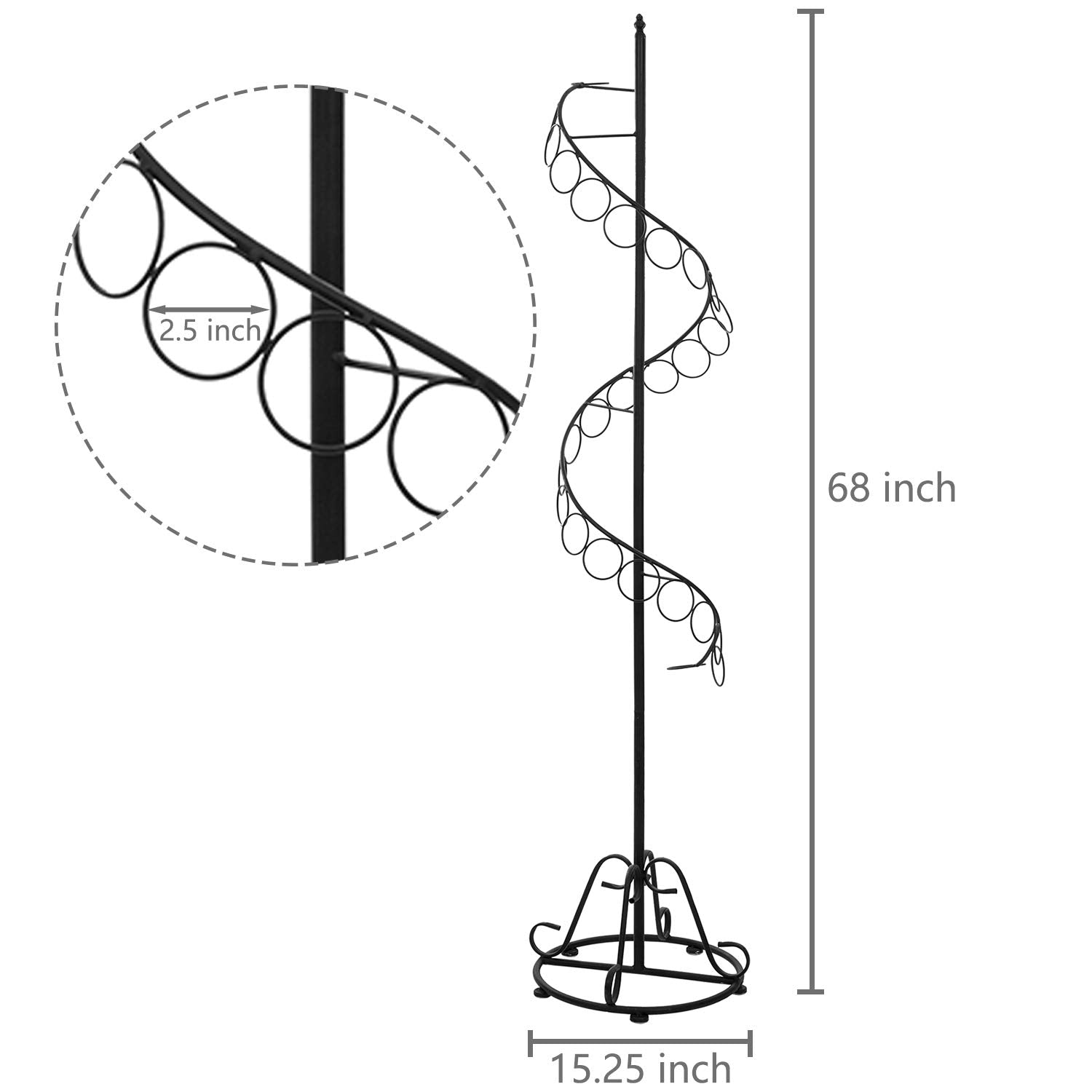 Mygift Black Metal Freestanding Scarf Holder Stand And Belt Display Organizer With 25 Rings And Spiral Design, Decorative Shawl