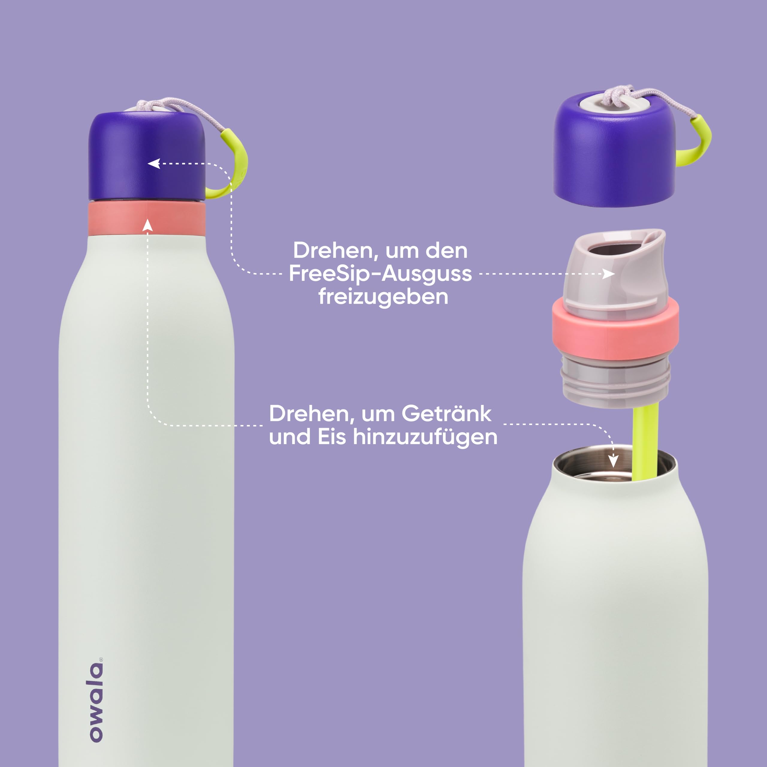 Owala FreeSip Twist Insulated Stainless Steel Water Bottle with Straw for Sports and Travel, BPA-Free, 24-oz, Purple/Green (Mint