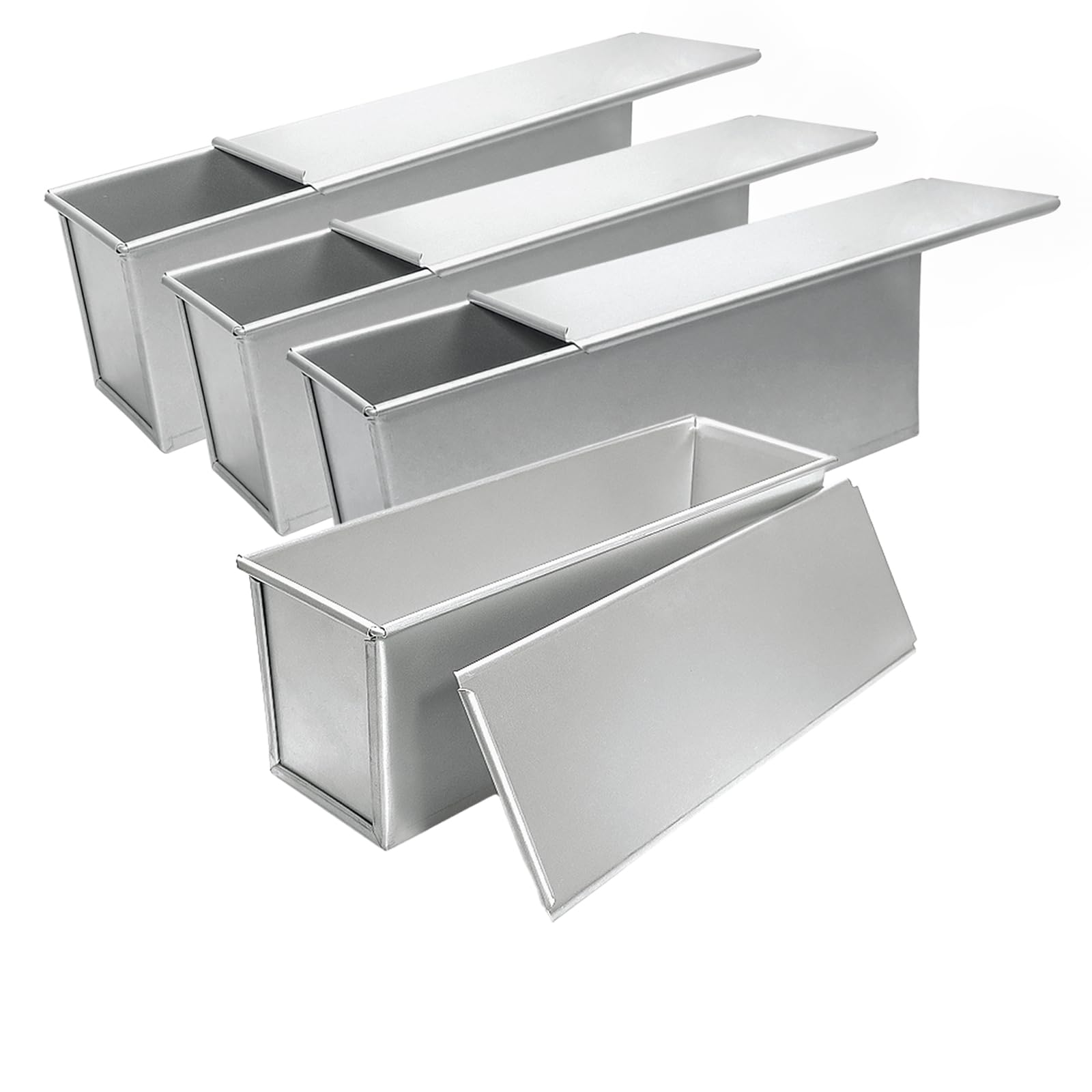 LECEHIVO 4 Pcs 2 lb Pullman Loaf Pan with Dough Scrapers 13 x 4 Inch Silver Baking Mold Nonstick Coating Pan with Lid for Baking