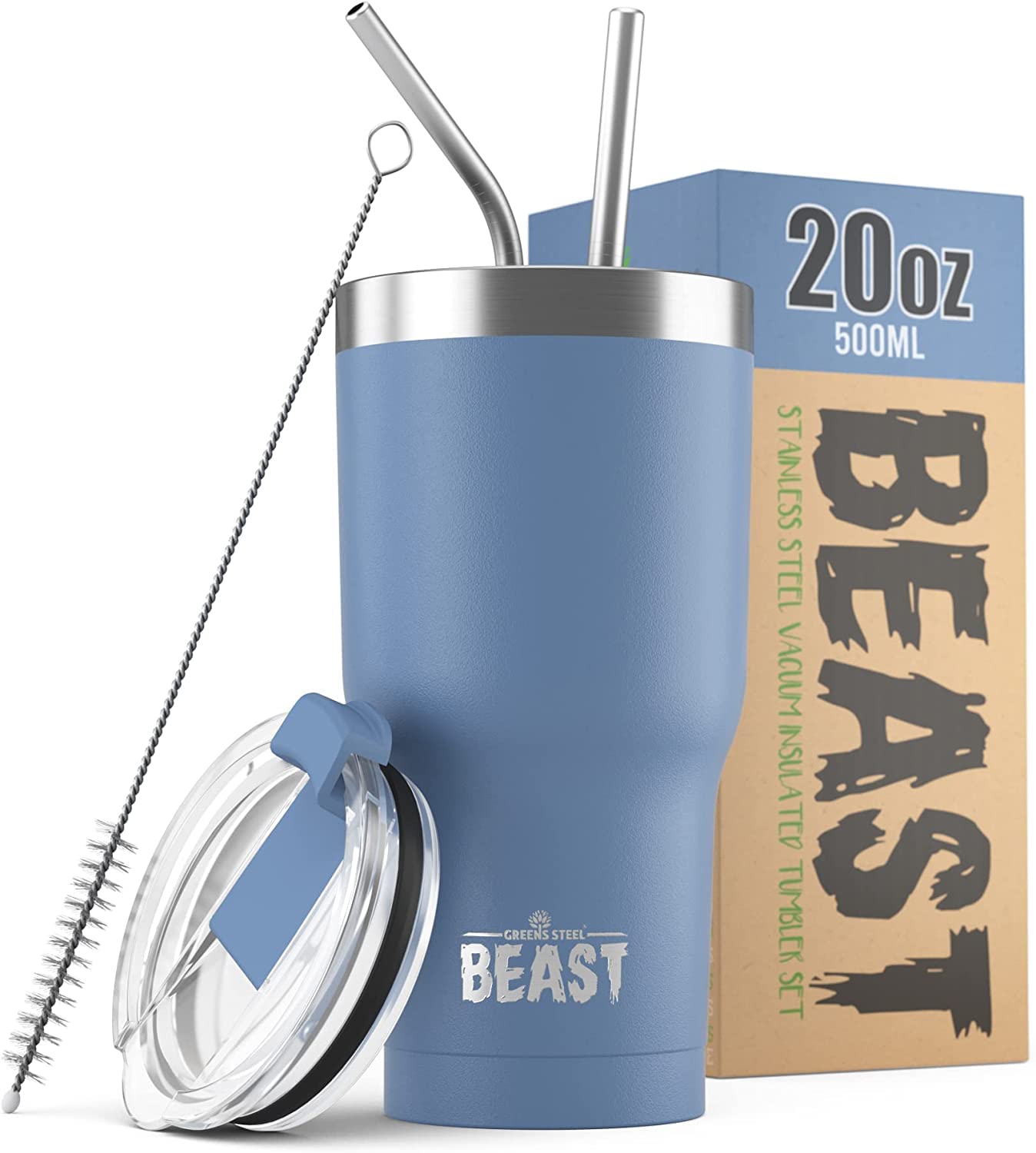 Beast 20 Oz Tumbler Stainless Steel Vacuum Insulated Coffee Ice Cup Double Wall Travel Flask (Stormy Sky Blue)