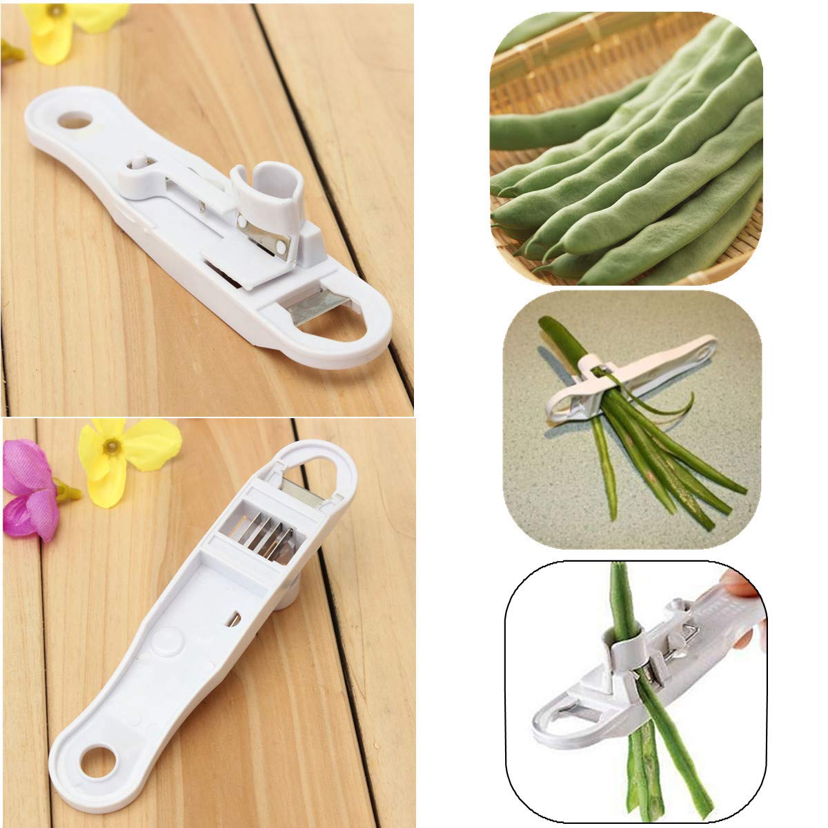 KUJOBUY French Bean Slicer - Portable Green Bean Peeler, White, French Cut Model