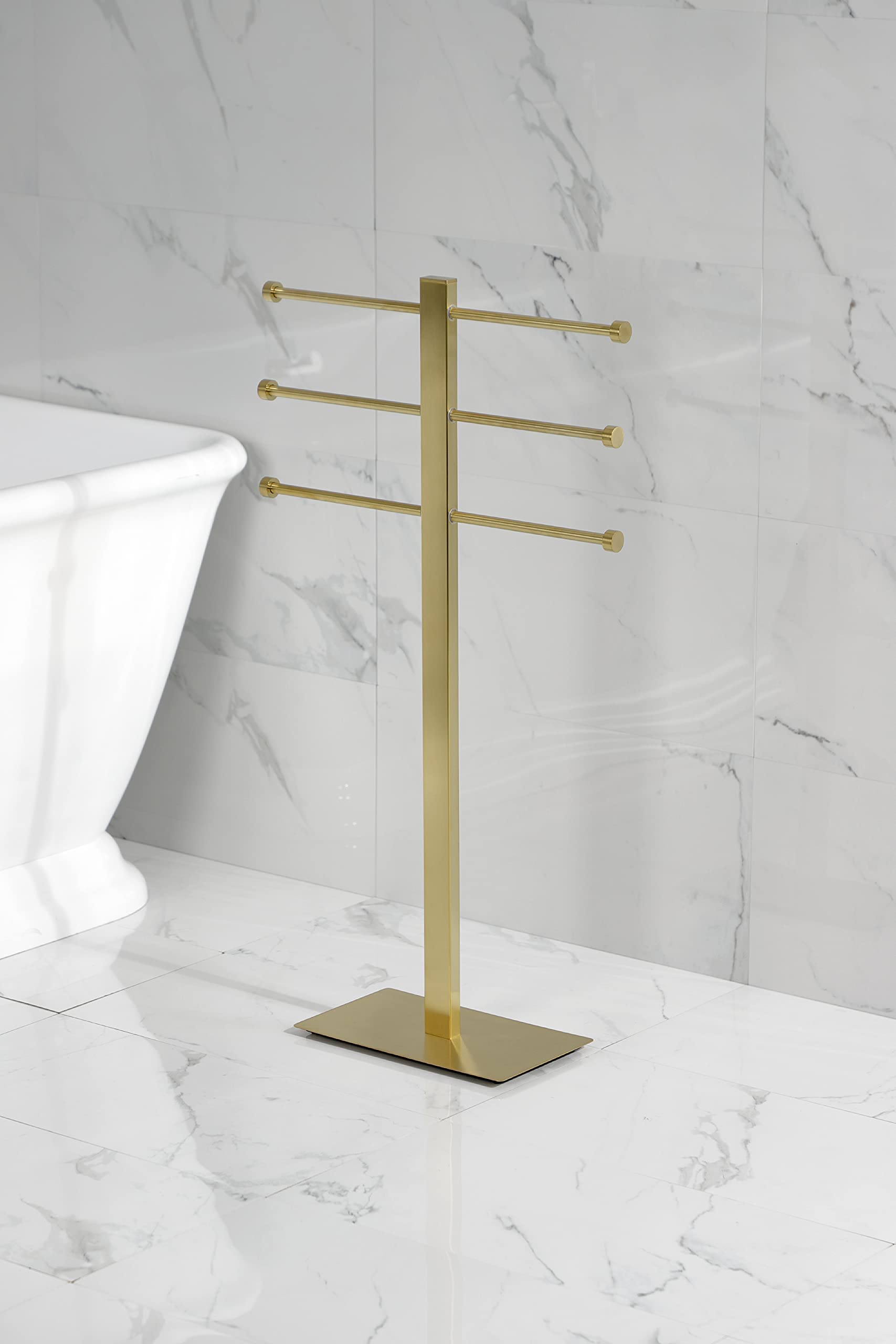 Kingston Brass Ccs6027 Edenscape Freestanding Stainless Steel T-Shape Towel Holder, Brushed Brass