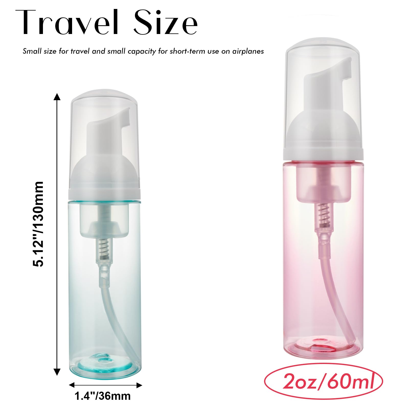 4 Pack Foam Pump Bottle Travel 2 Oz/60 Ml Small Size Mousse Foam Soap Dispenser Refillable Plastic Foaming Soap Dispenser Empty