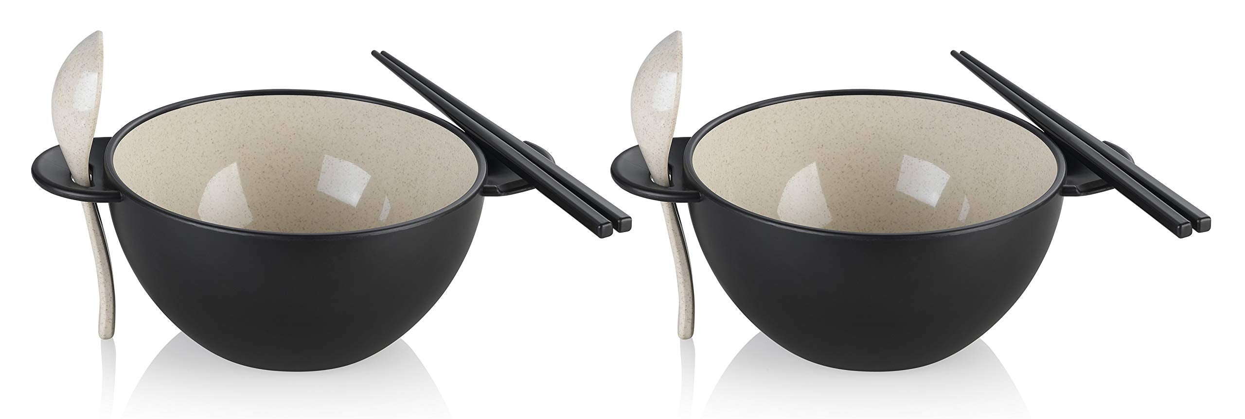 Ozeri Earth Ramen Bowl Set, Made from PlantDerived and Other Natural Materials,993 ml, One Size, Black with Beige, 6Piece