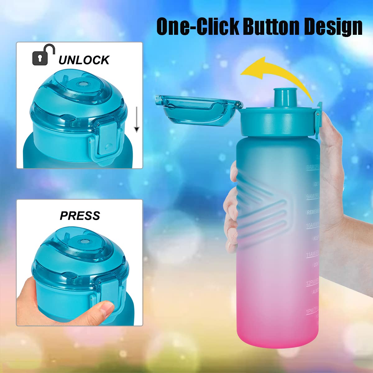 Goothdurs 32Oz Motivational Water Bottle With Time Marker Reminder - Water Tracker Bottles With Times To Drink - Leak-Proof Bpa